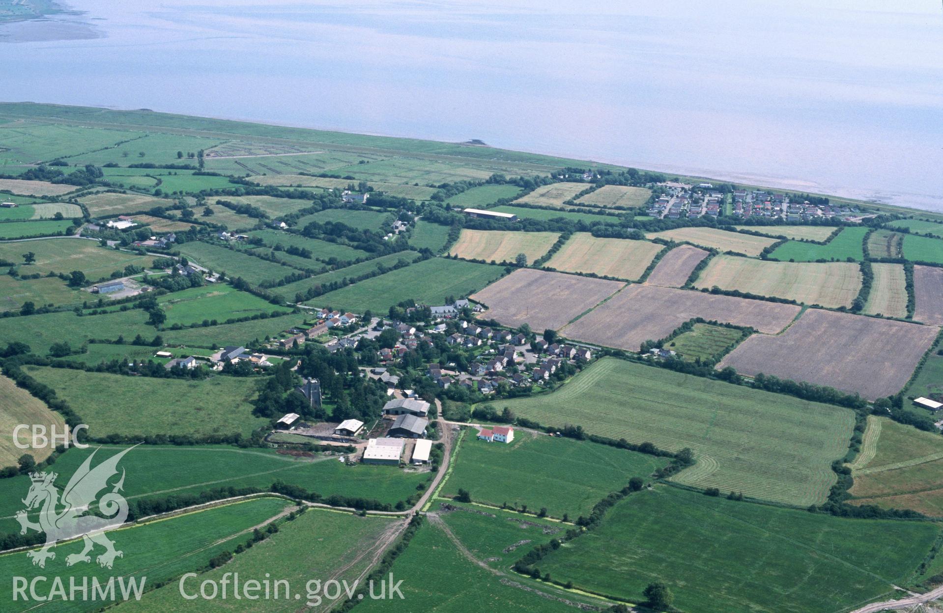 Slide of RCAHMW colour oblique aerial photograph of St Brides Wentlooge, taken by T.G. Driver, 25/7/2001.
