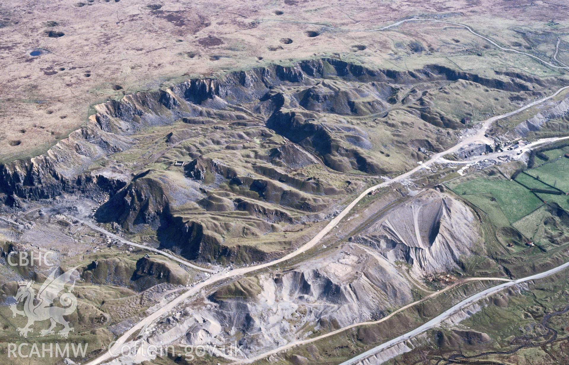Slide of RCAHMW colour oblique aerial photograph of Trefil Quarry, taken by C.R. Musson, 19/3/1993.