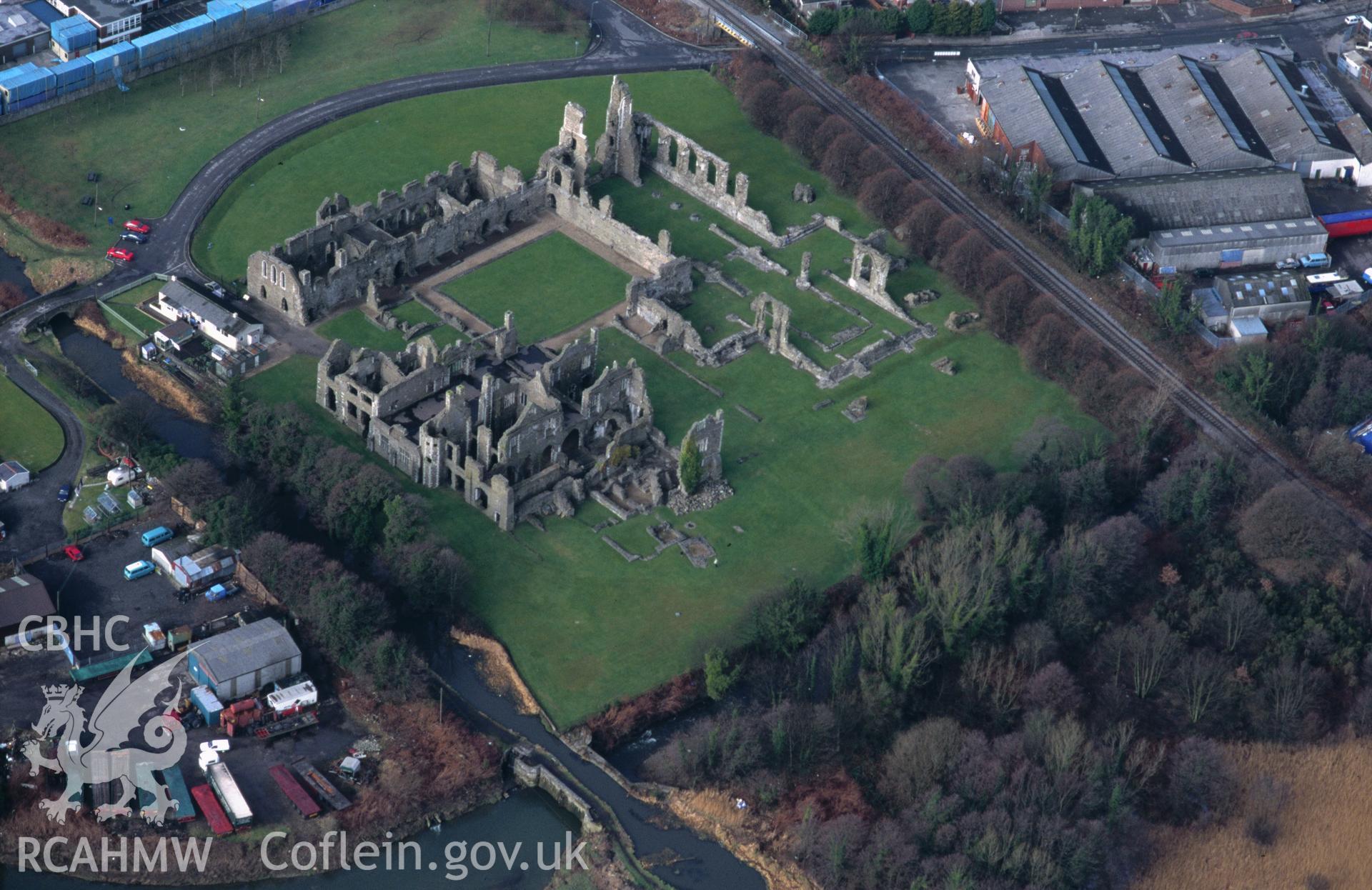 Slide of RCAHMW colour oblique aerial photograph of Neath Abbey Mansion;herbert Mansion, taken by C.R. Musson, 15/2/1997.