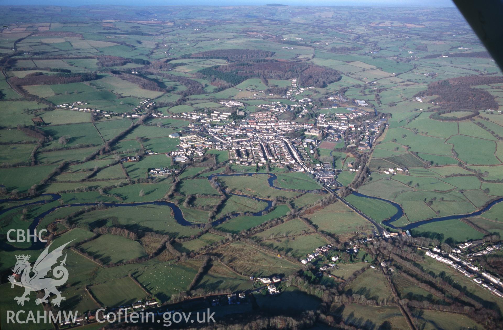Slide of RCAHMW colour oblique aerial photograph of Lampeter, taken by T.G. Driver, 4/12/1998.