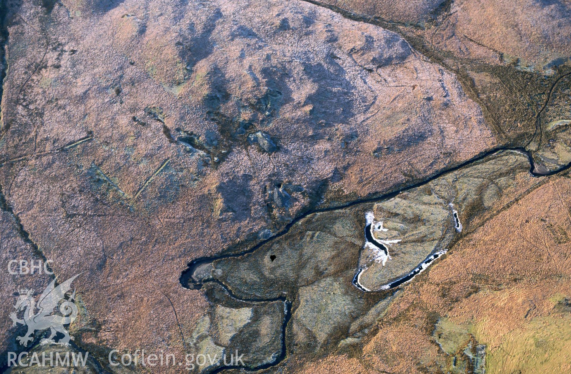 Slide of RCAHMW colour oblique aerial photograph of Hyddgen Lead Mine, taken by C.R. Musson, 20/12/1992.