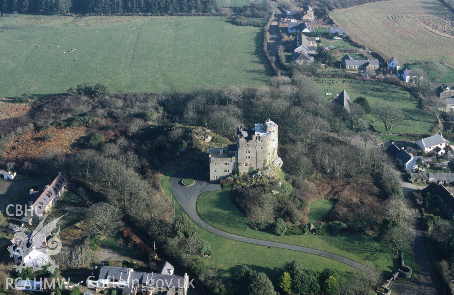 Slide of RCAHMW colour oblique aerial photograph of Roch Castle, taken by C.R. Musson, 14/1/1997.