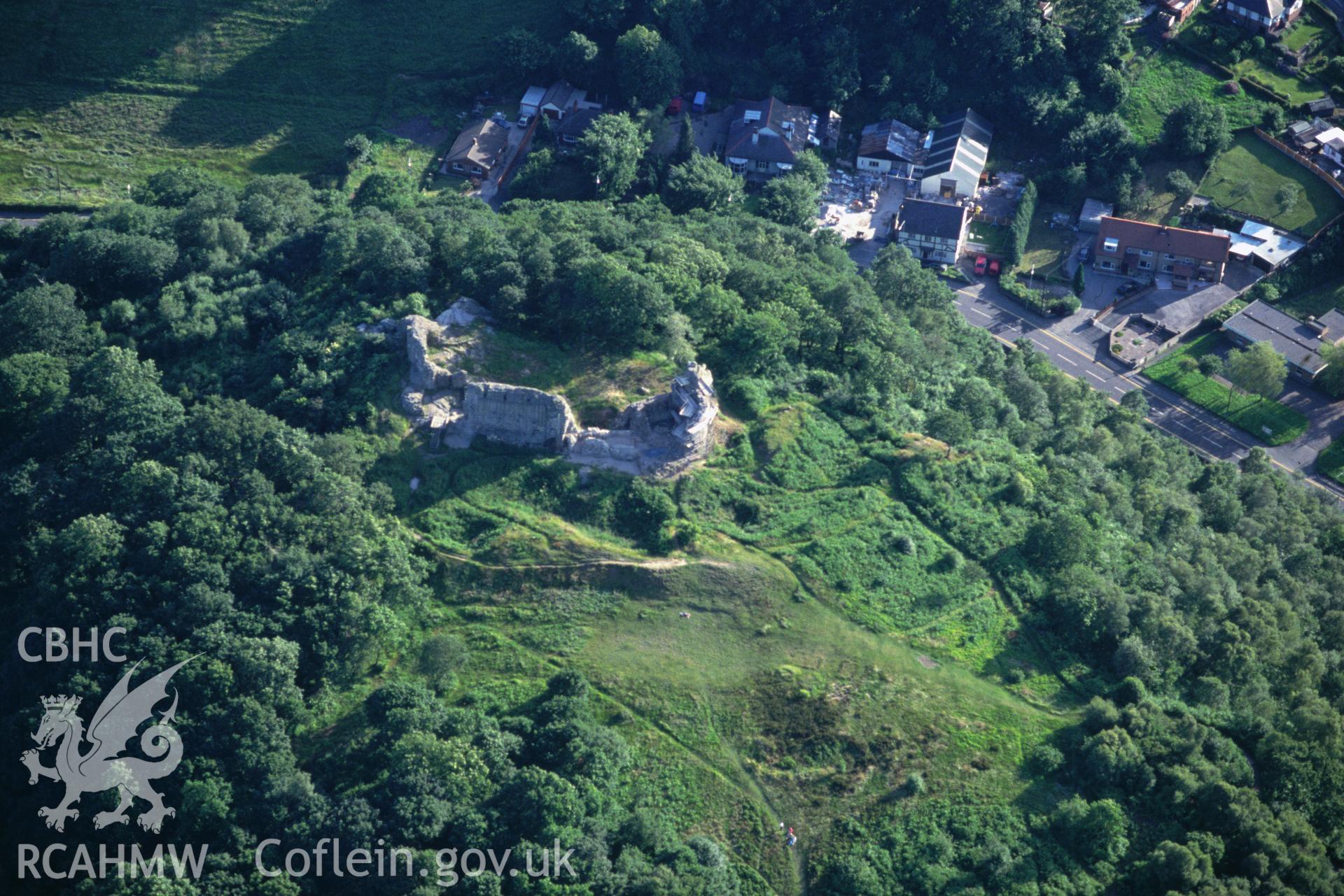 Slide of RCAHMW colour oblique aerial photograph of Caergwrle Castle, taken by C.R. Musson, 23/6/1993.