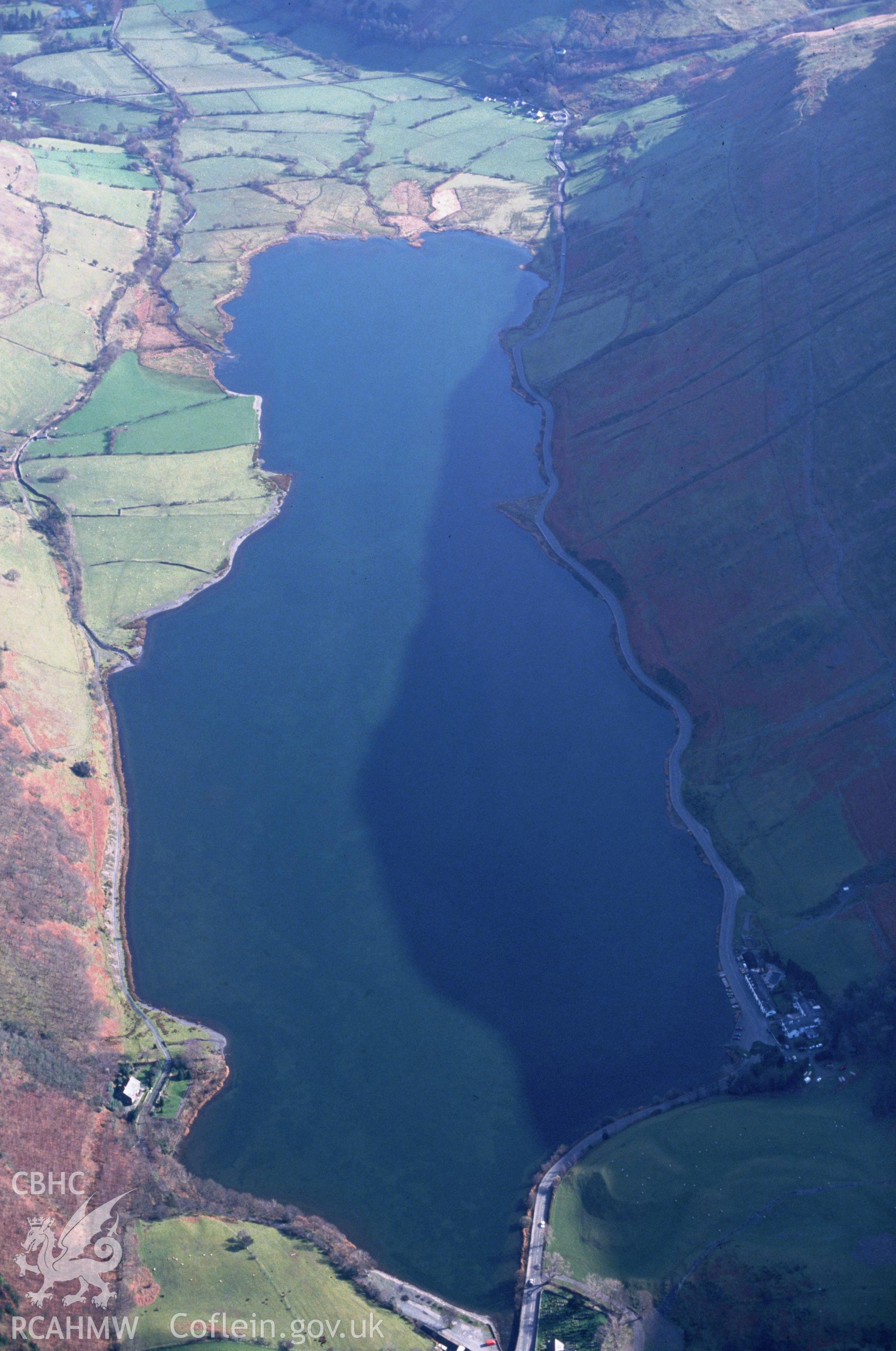 Slide of RCAHMW colour oblique aerial photograph of Tal-y-llyn, taken by C.R. Musson, 25/3/1993.