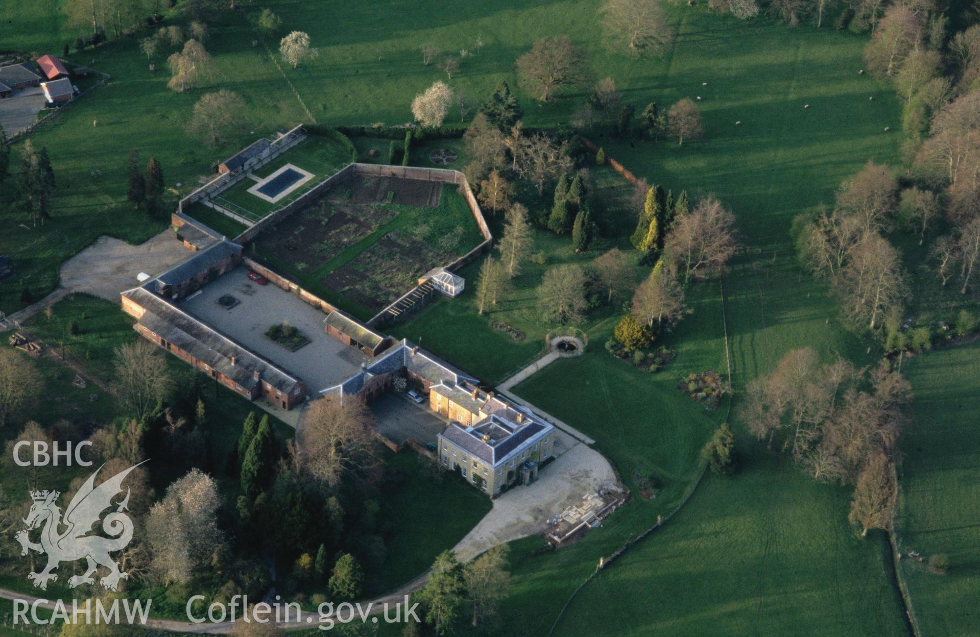 Slide of RCAHMW colour oblique aerial photograph of Glansevern Hall, taken by C.R. Musson, 12/4/1993.