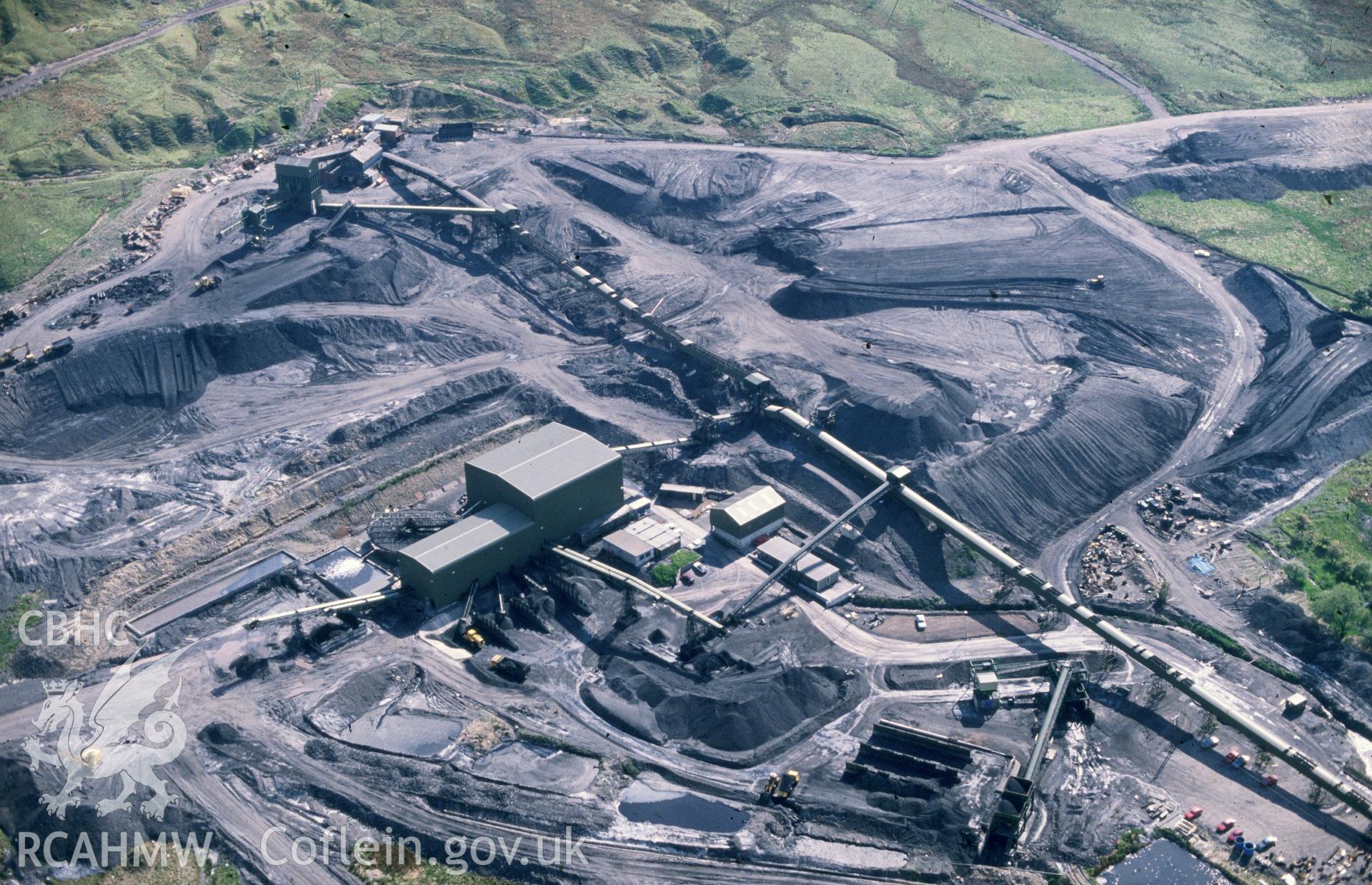 Slide of RCAHMW colour oblique aerial photograph of Tower Drift Mine, Hirwaun, taken by C.R. Musson, 29/5/1990.