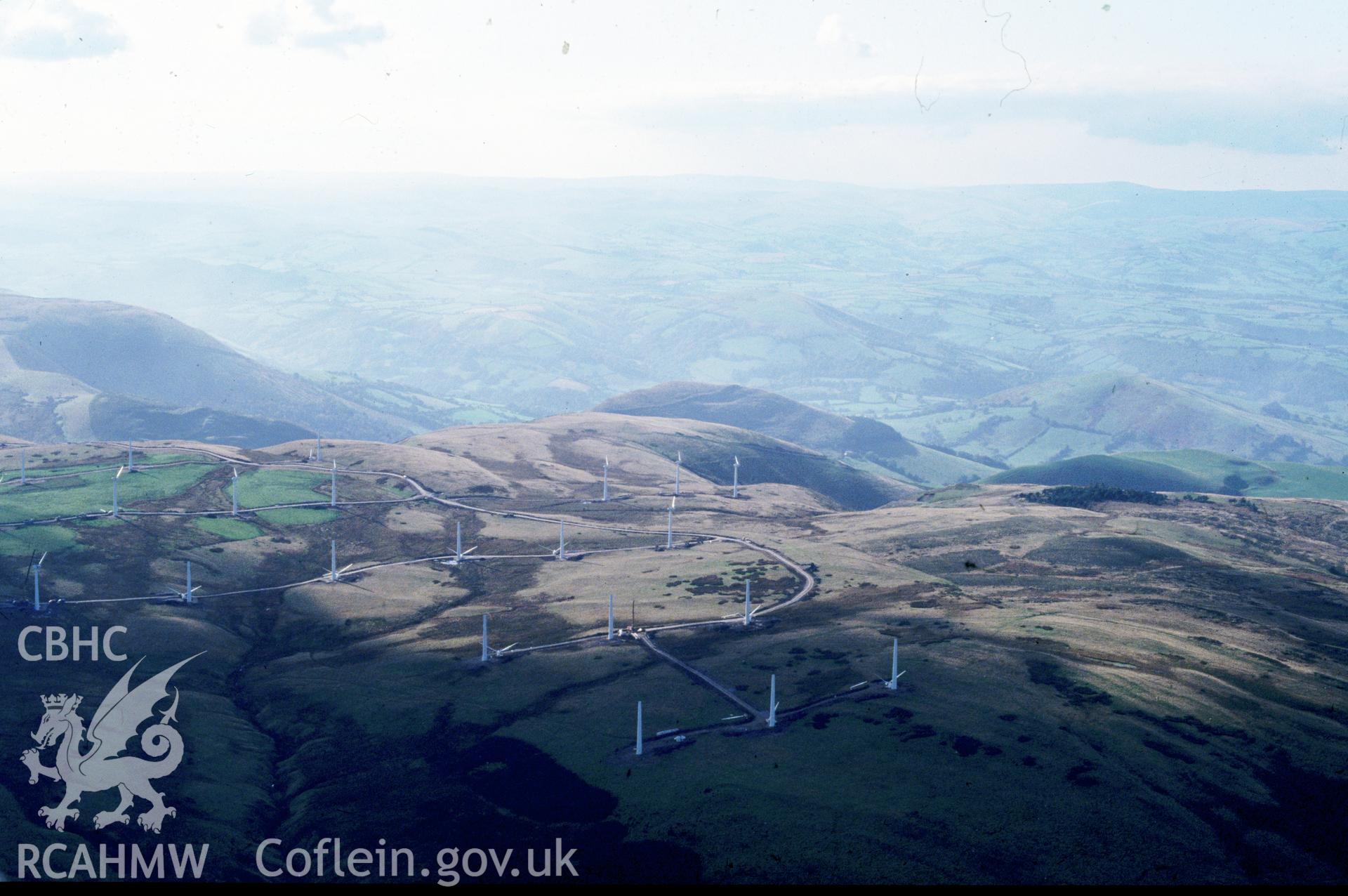 Slide of RCAHMW colour oblique aerial photograph of Llidiart-y-waen Windfarm, taken by C.R. Musson, 13/10/1992.
