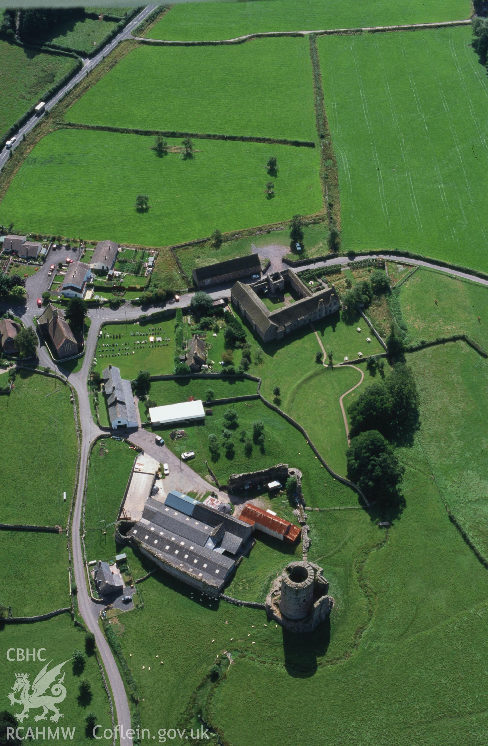 Slide of RCAHMW colour oblique aerial photograph of Tretower Castle, taken by T.G. Driver, 24/7/1999.