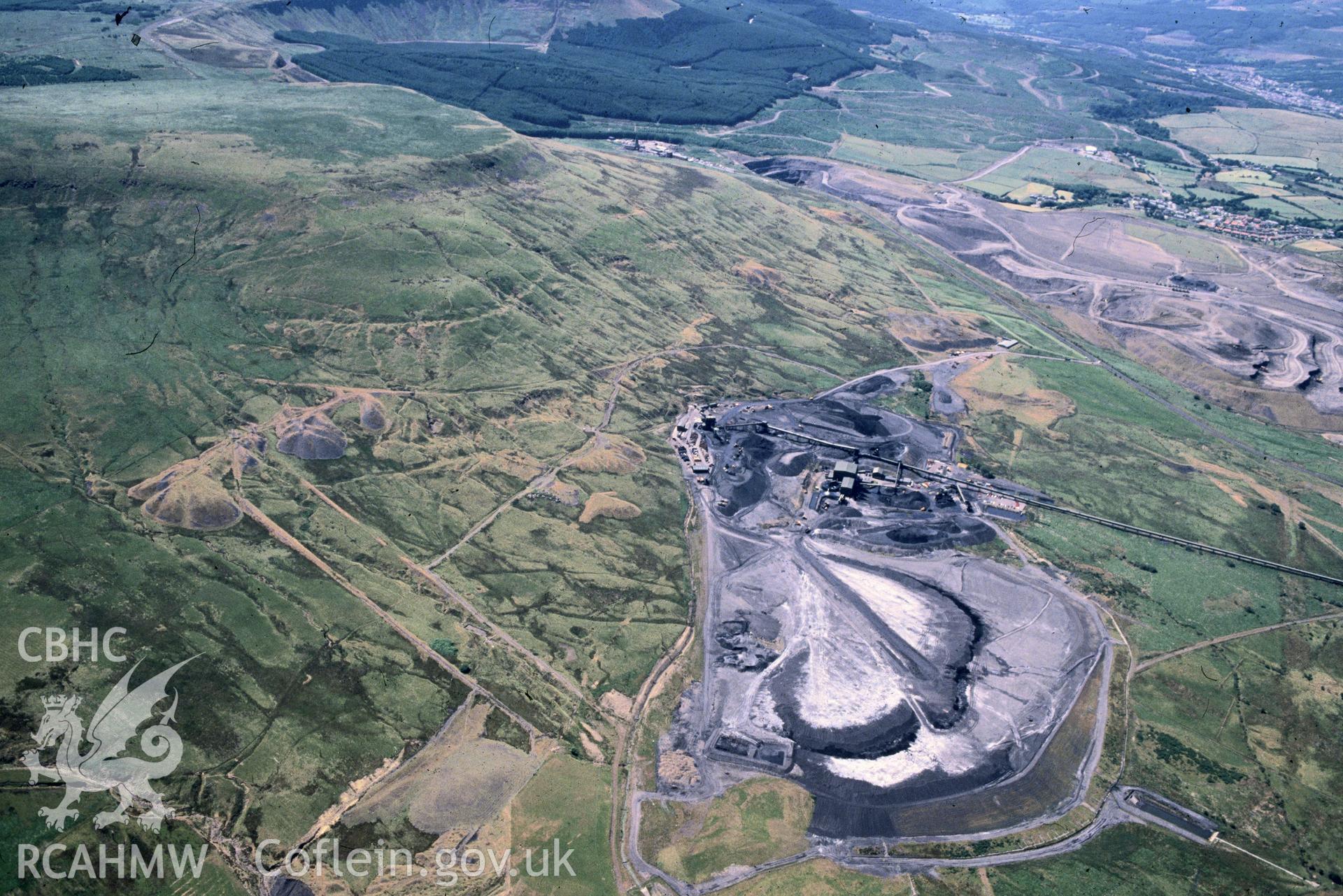 Slide of RCAHMW colour oblique aerial photograph of Tower Drift Mine, Hirwaun, taken by C.R. Musson, 6/7/1992.