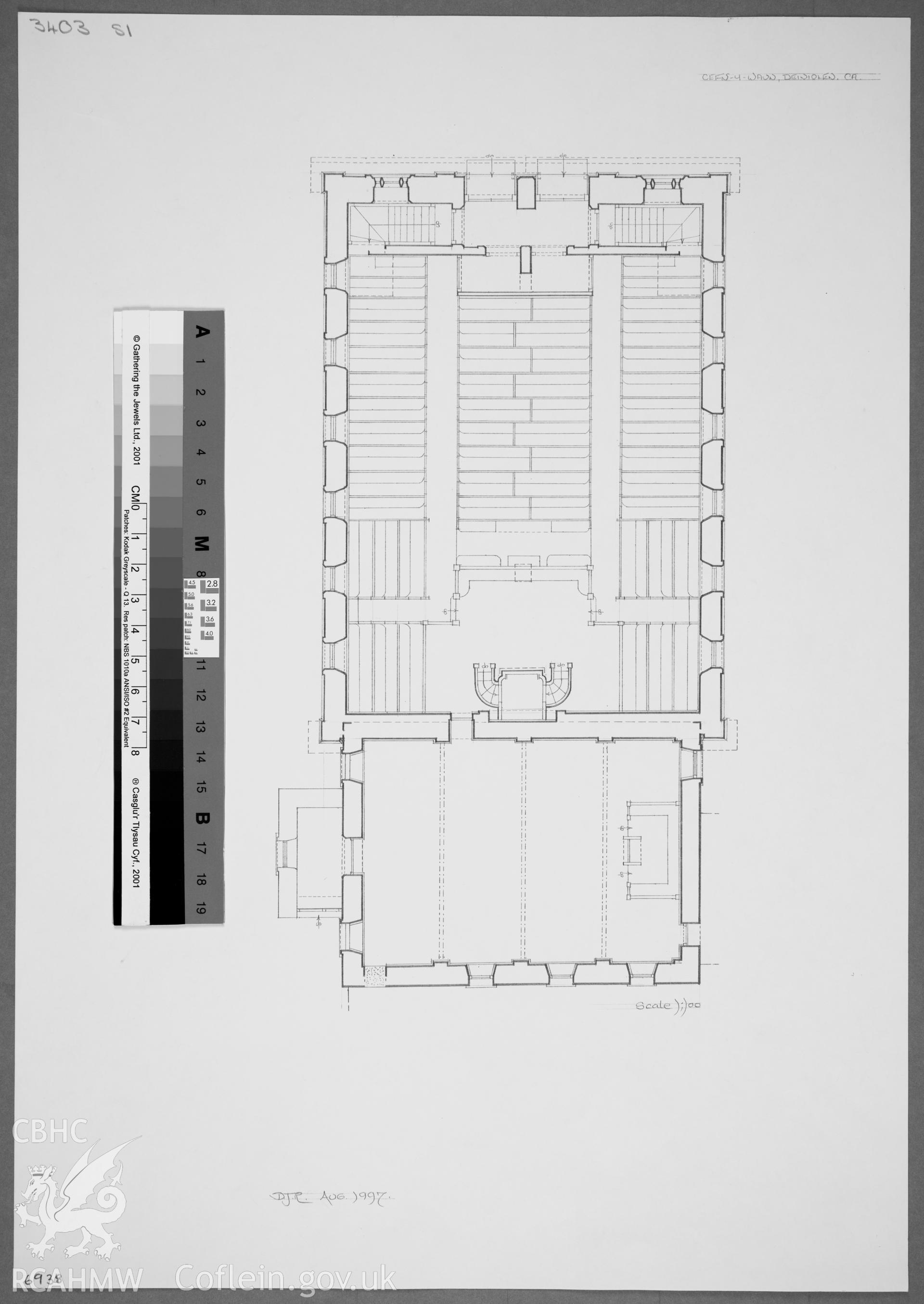 Capel Cefn y Waen, Deiniolen;  Measured drawing by Dylan Roberts showing plan of chapel, dated August 1997.