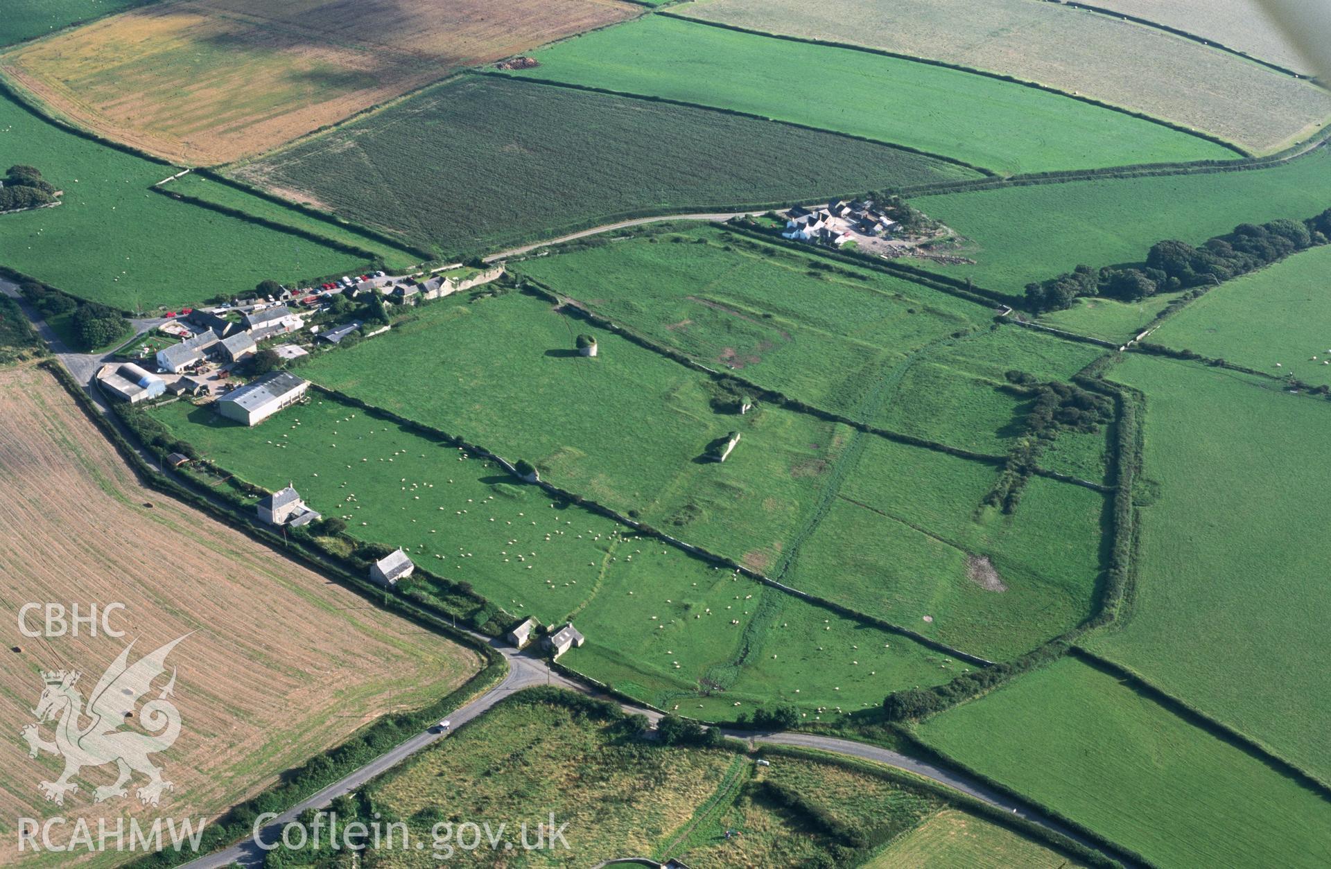 Slide of RCAHMW colour oblique aerial photograph of Monknash Grange, taken by T.G. Driver, 5/8/1998.