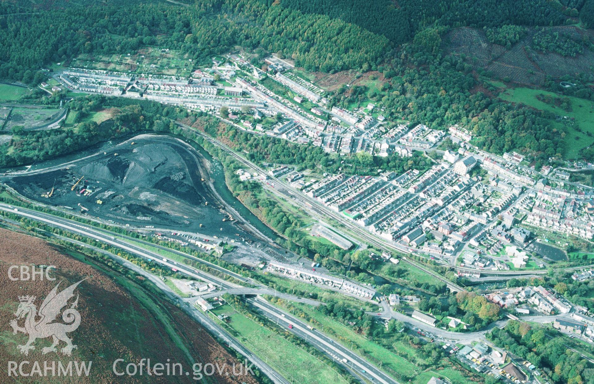 Slide of RCAHMW colour oblique aerial photograph of Abercynon Colliery, taken by C.R. Musson, 21/10/1992.