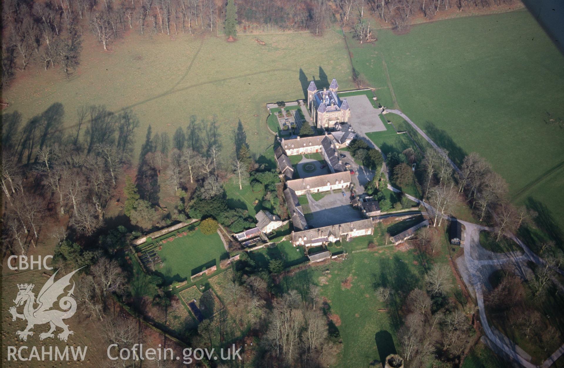 Slide of RCAHMW colour oblique aerial photograph of Newton House;dynevor Castle, Plas Dinefwr, taken by T.G. Driver, 28/1/1998.