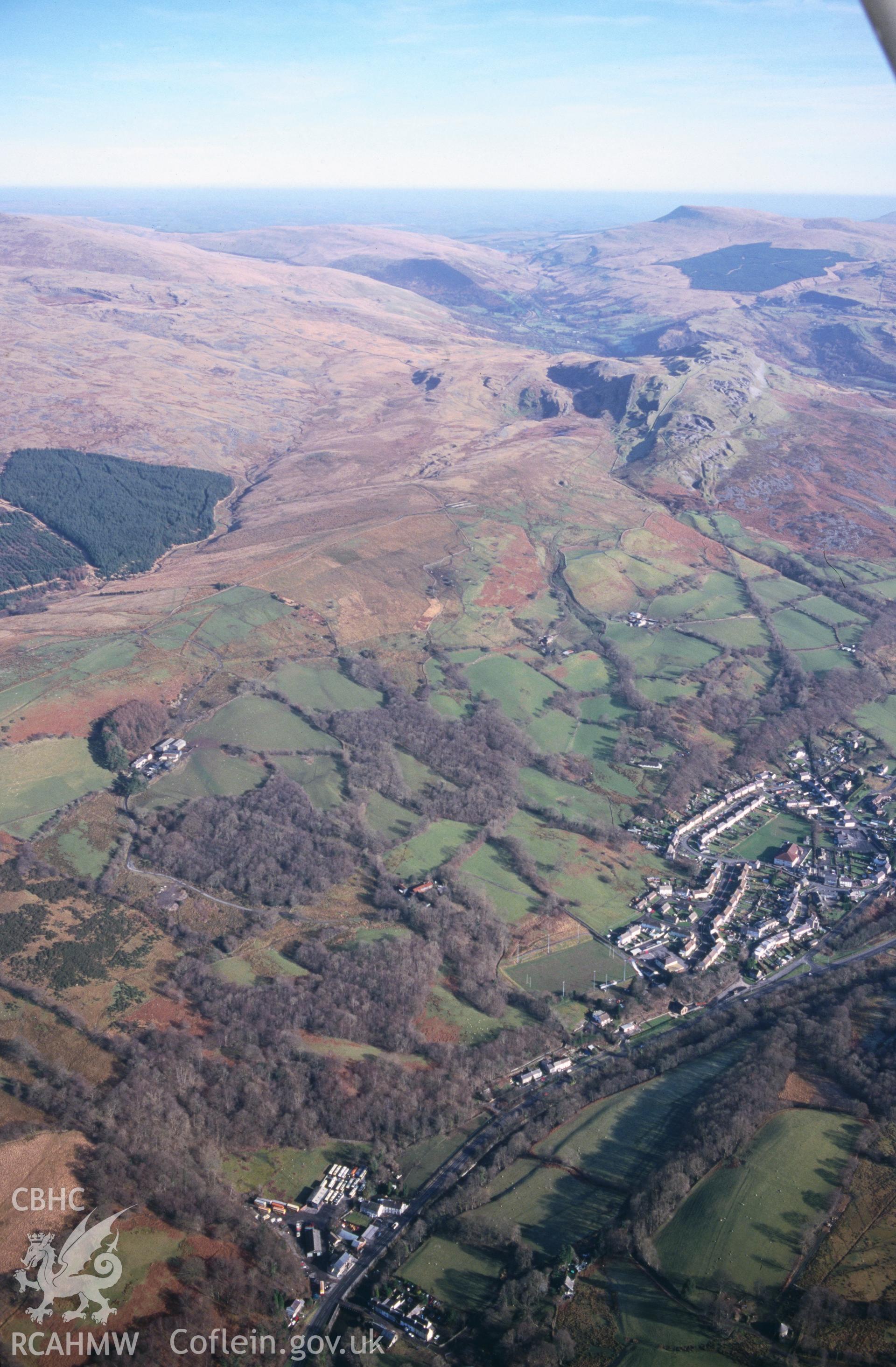 Slide of RCAHMW colour oblique aerial photograph of Abercraf, taken by T.G. Driver, 13/2/2001.
