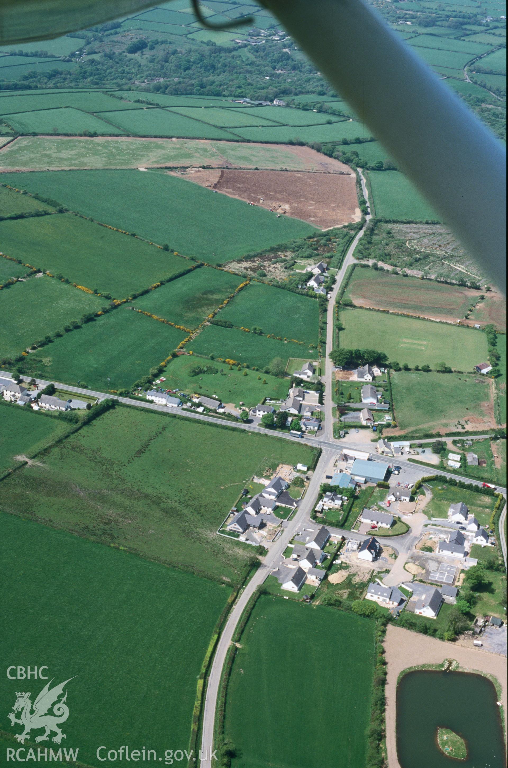 Slide of RCAHMW colour oblique aerial photograph of Glandy Cross, taken by T.G. Driver, 15/5/2000.