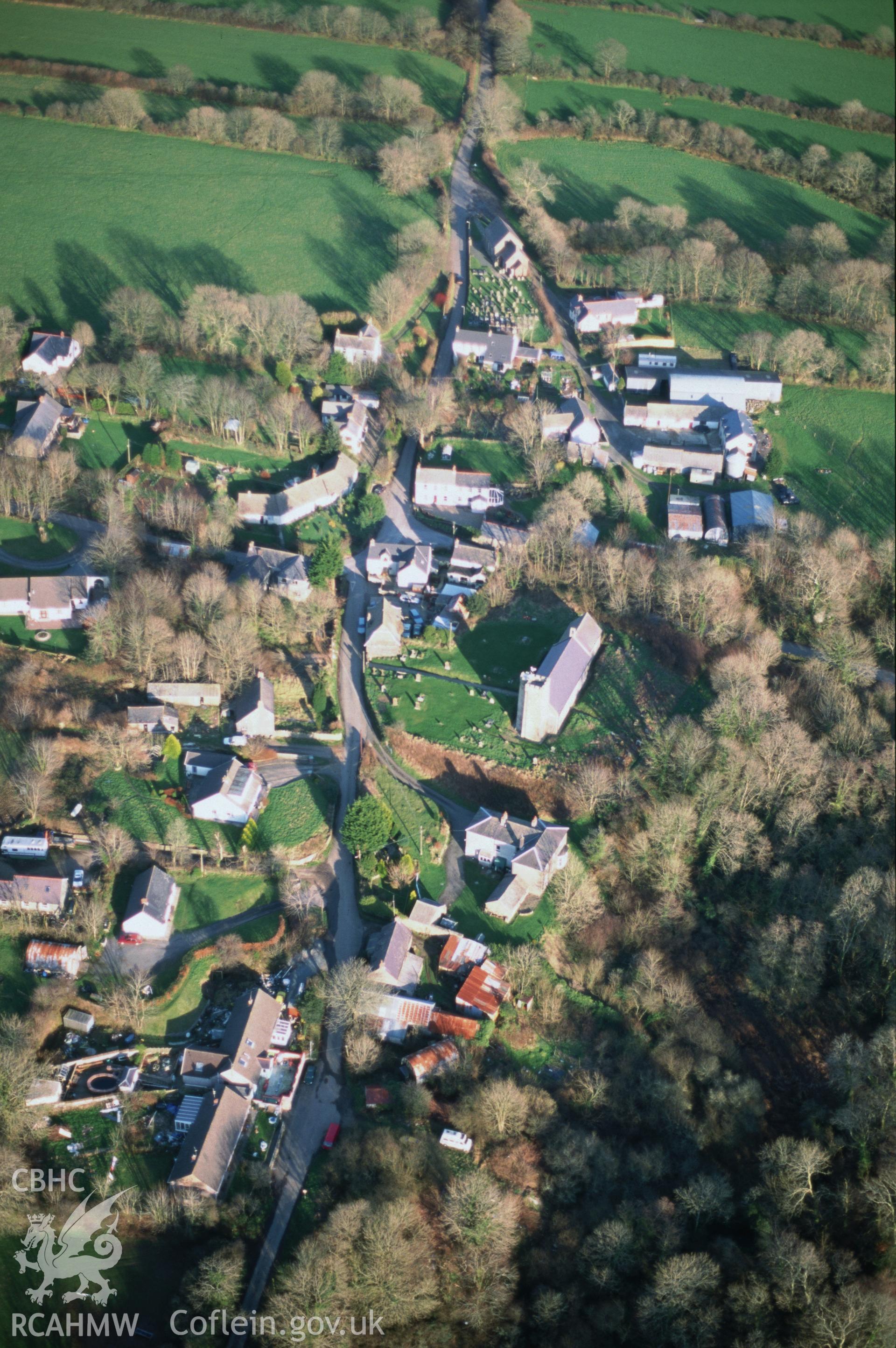 Slide of RCAHMW colour oblique aerial photograph of Camrose, taken by T.G. Driver, 14/2/2002.