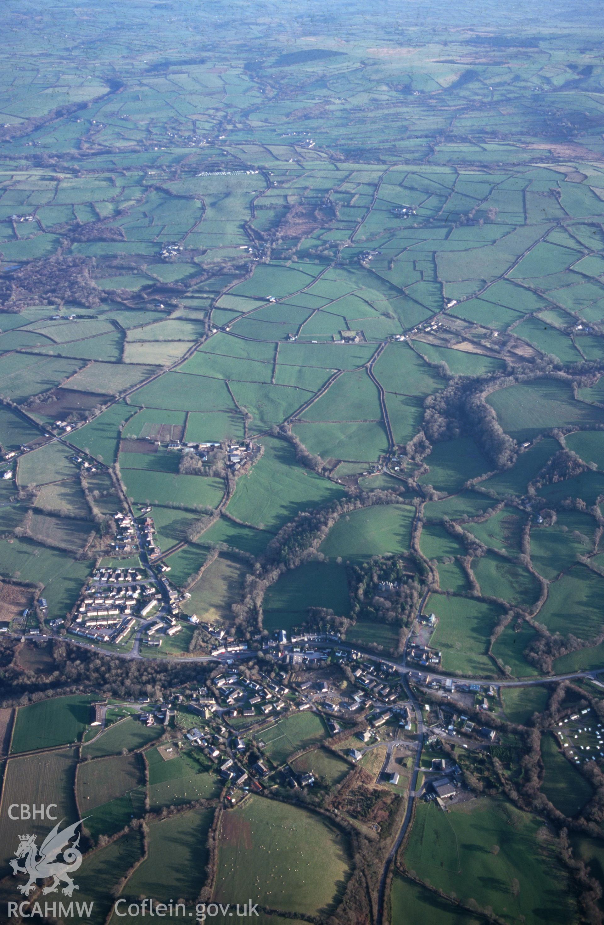 Slide of RCAHMW colour oblique aerial photograph of Llanarth, taken by T.G. Driver, 13/2/2001.