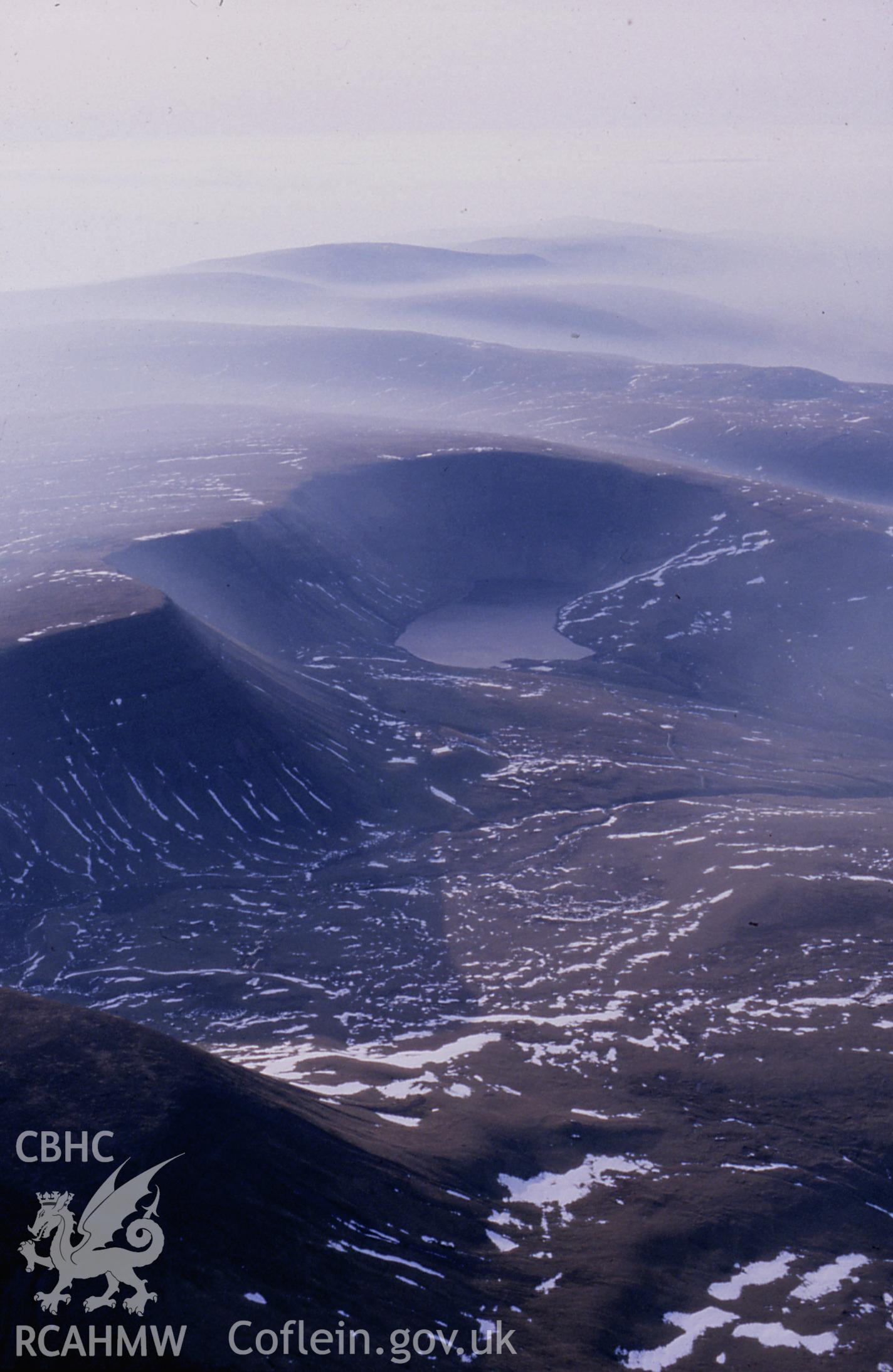 Slide of RCAHMW colour oblique aerial photograph of Llyn Y Fan Fach Landscape, taken by C.R. Musson, 23/1/1992.