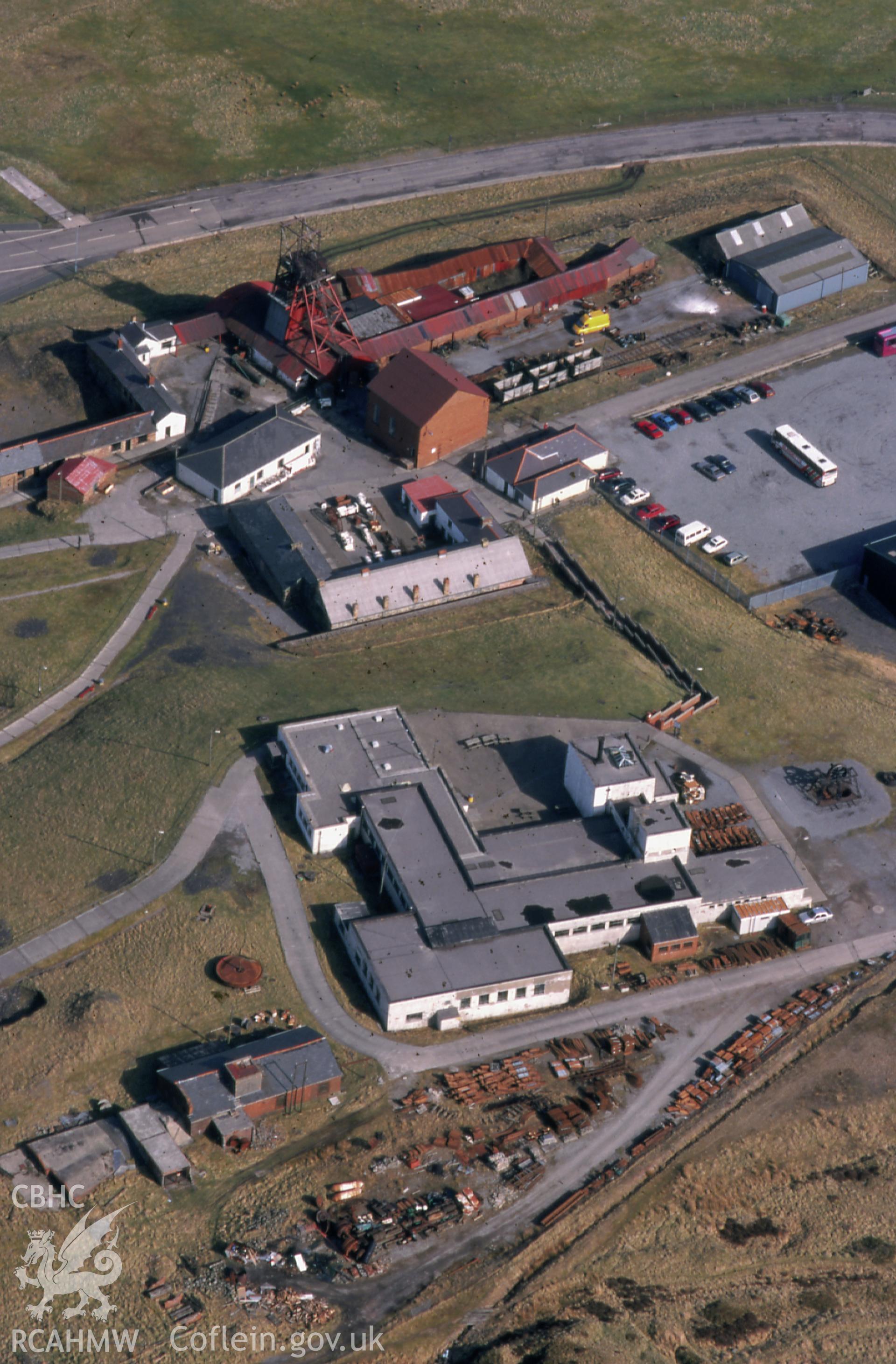 Slide of RCAHMW colour oblique aerial photograph of Big Pit Coal Mine, Blaenavon, taken by T.G. Driver, 15/3/1999.