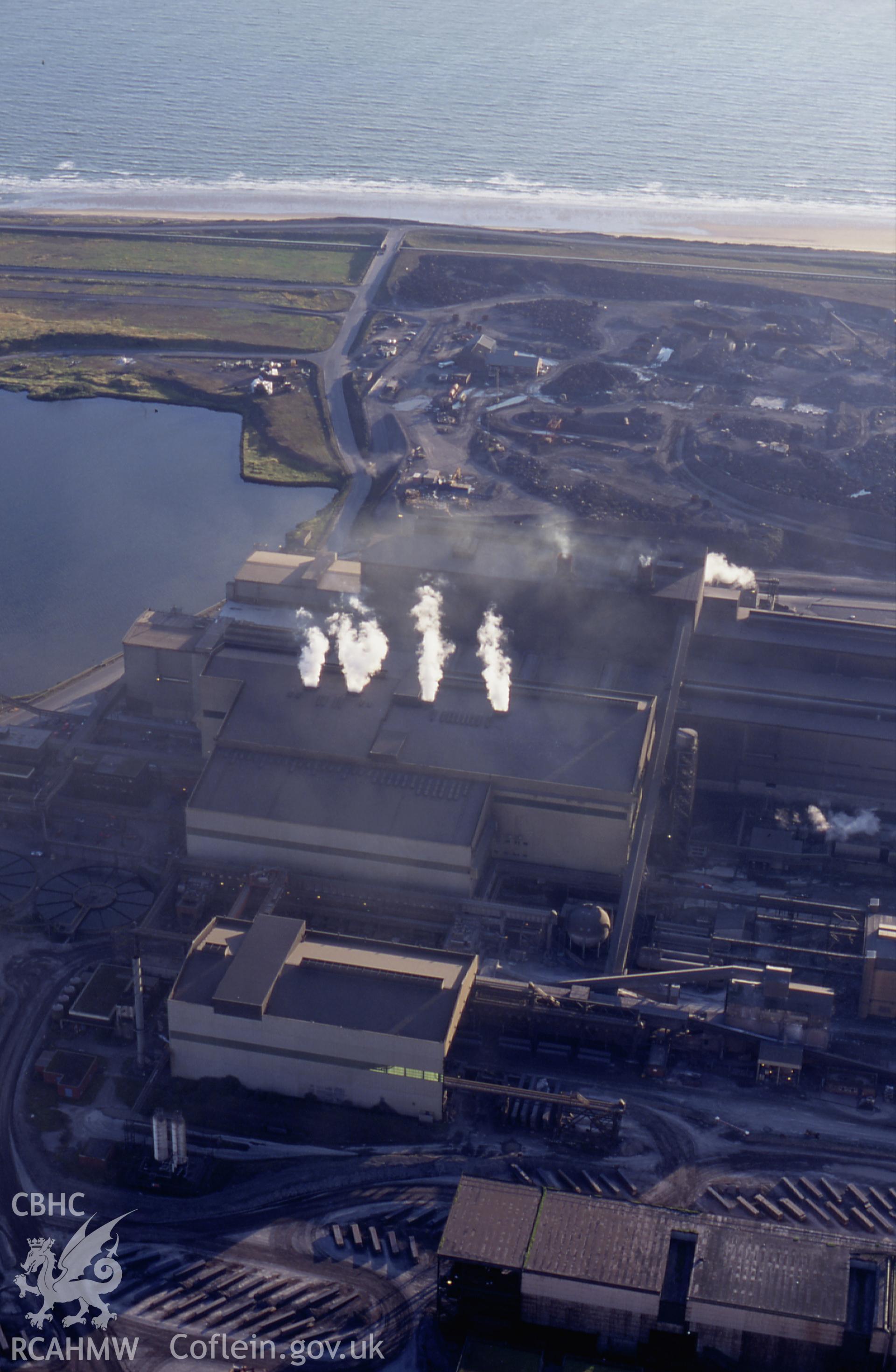 RCAHMW colour slide oblique aerial photograph of Margam Steel Works, Margam Moors, taken on 05/08/1998 by Toby Driver
