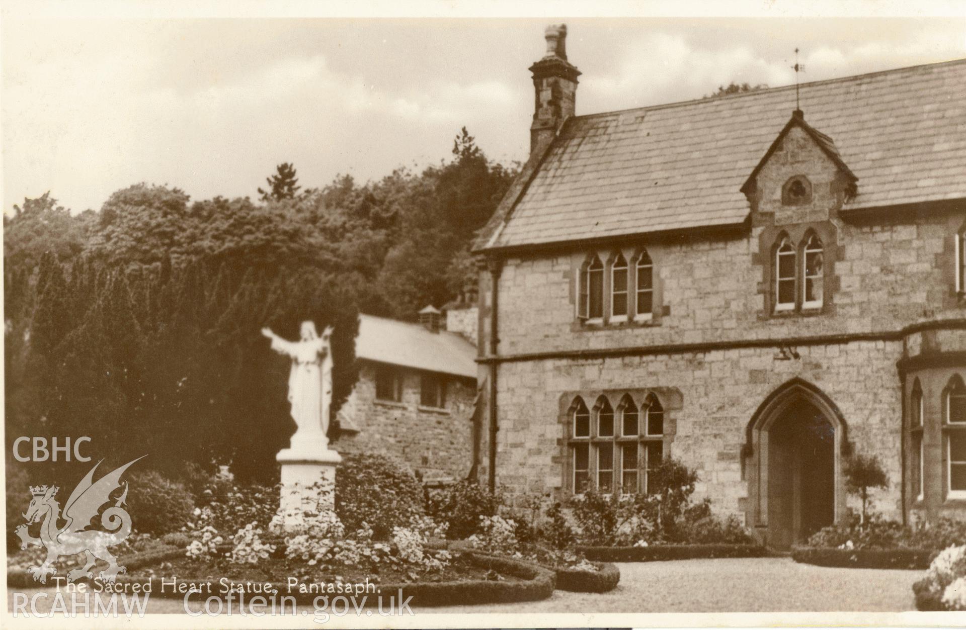 Digitised postcard image of the Sacred Heart, Franciscan Friary, Pantasaph. Produced by Parks and Gardens Data Services, from an original item in the Peter Davis Collection at Parks and Gardens UK. We hold only web-resolution images of this collection, suitable for viewing on screen and for research purposes only. We do not hold the original images, or publication quality scans.