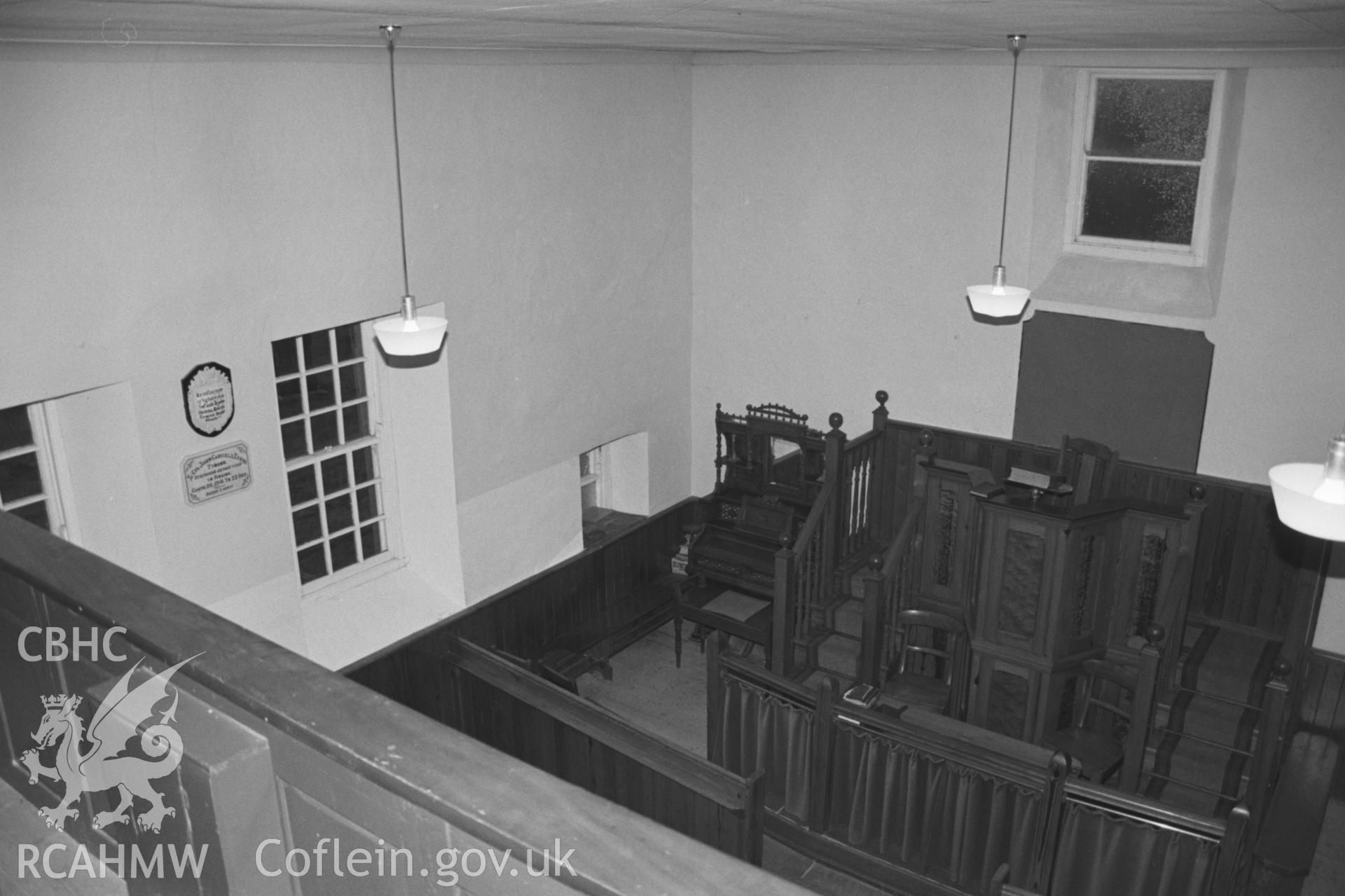 View of pulpit, Sedd Fawr & harmonium. NA/CD/96/031.
