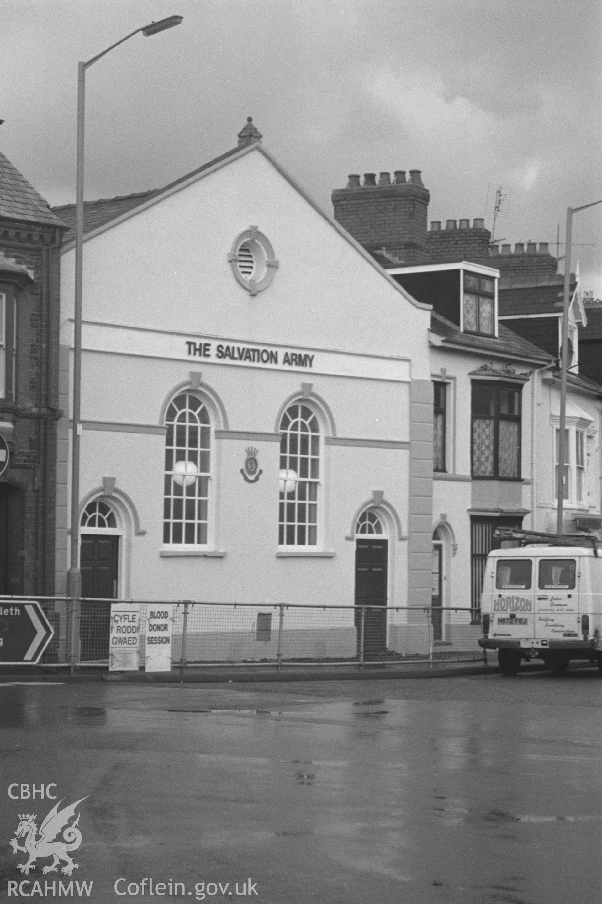 Salvation Army Citadel, Aberystwyth; Photo survey comprising 1 B&W print taken by P. Icke, dated 07/11/1996. Negative held.