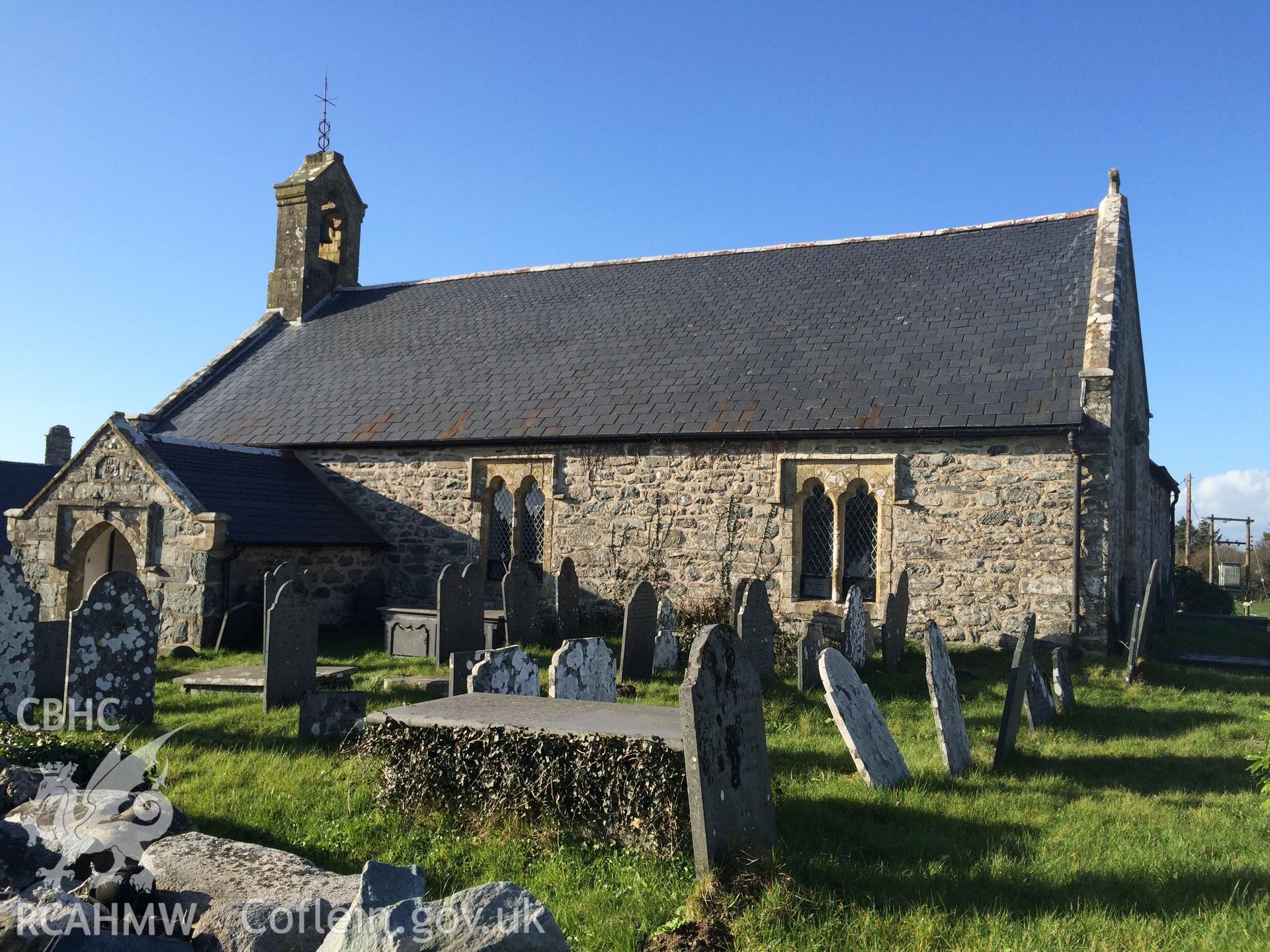 Colour photo showing Llanddwywe Church,  produced by Paul R. Davis, 12th March 2017.