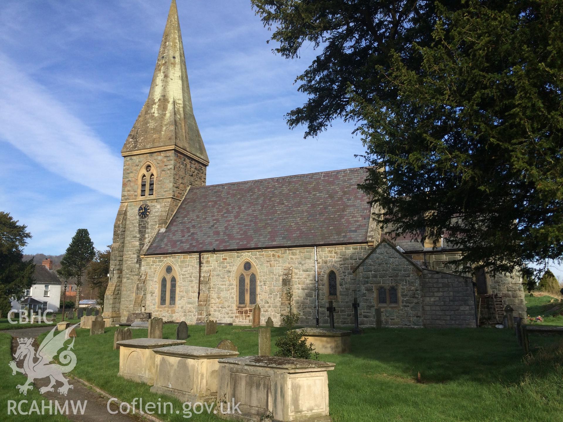 Colour photo showing Castle Caereinion Church, produced by Paul R. Davis, 25th March 2017.