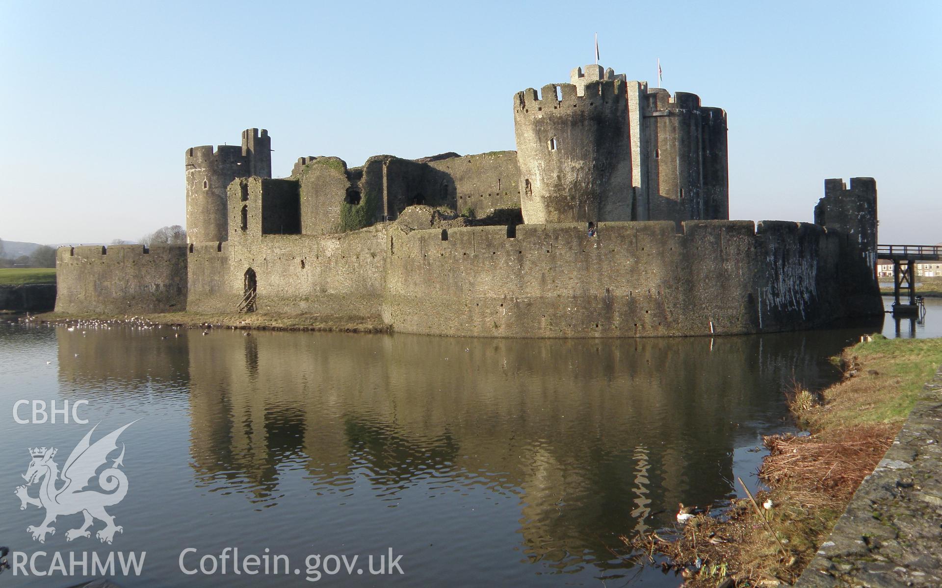 Colour photo of Caerphilly Castle, taken by Paul R. Davis, 11th February 2012.