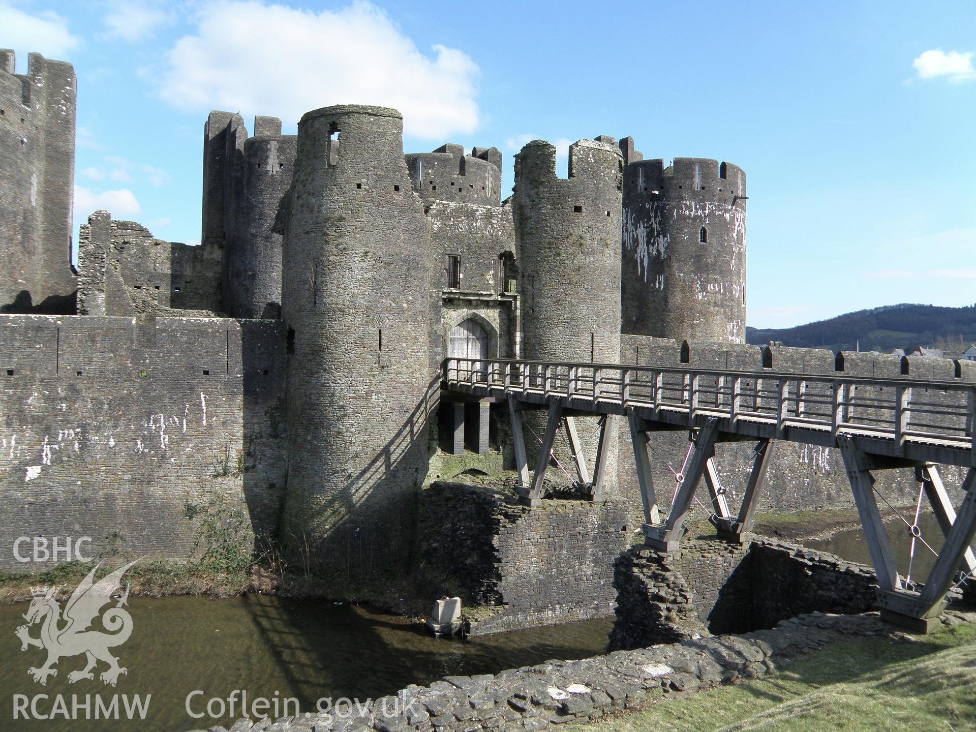 Colour photo of Caerphilly Castle, taken by Paul R. Davis, 31st March 2013.