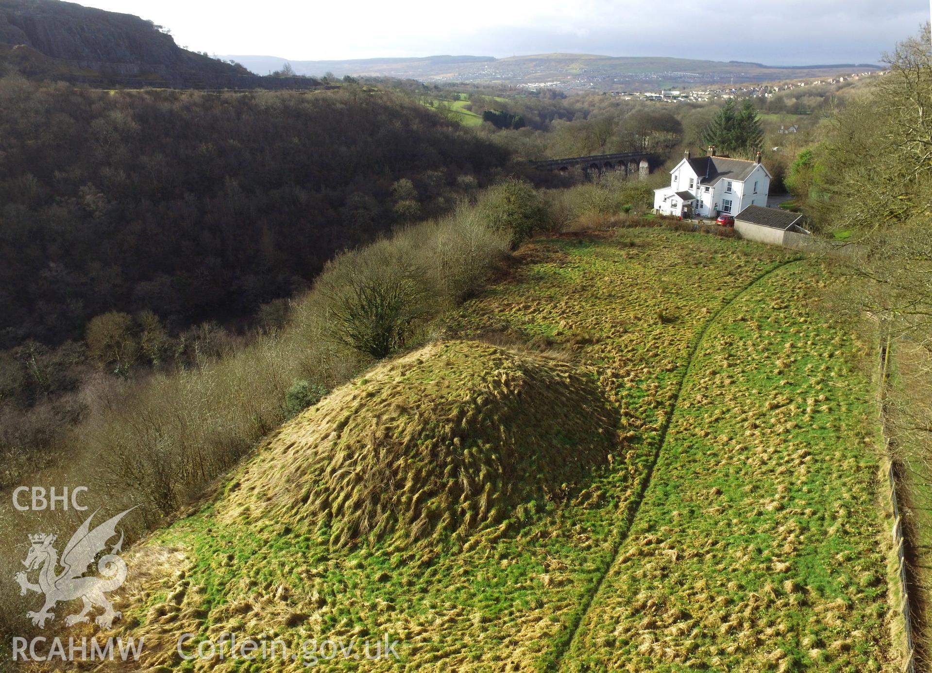 Colour photo showing mound at Cae Burdydd, produced by  Paul R. Davis,  4th February 2017.