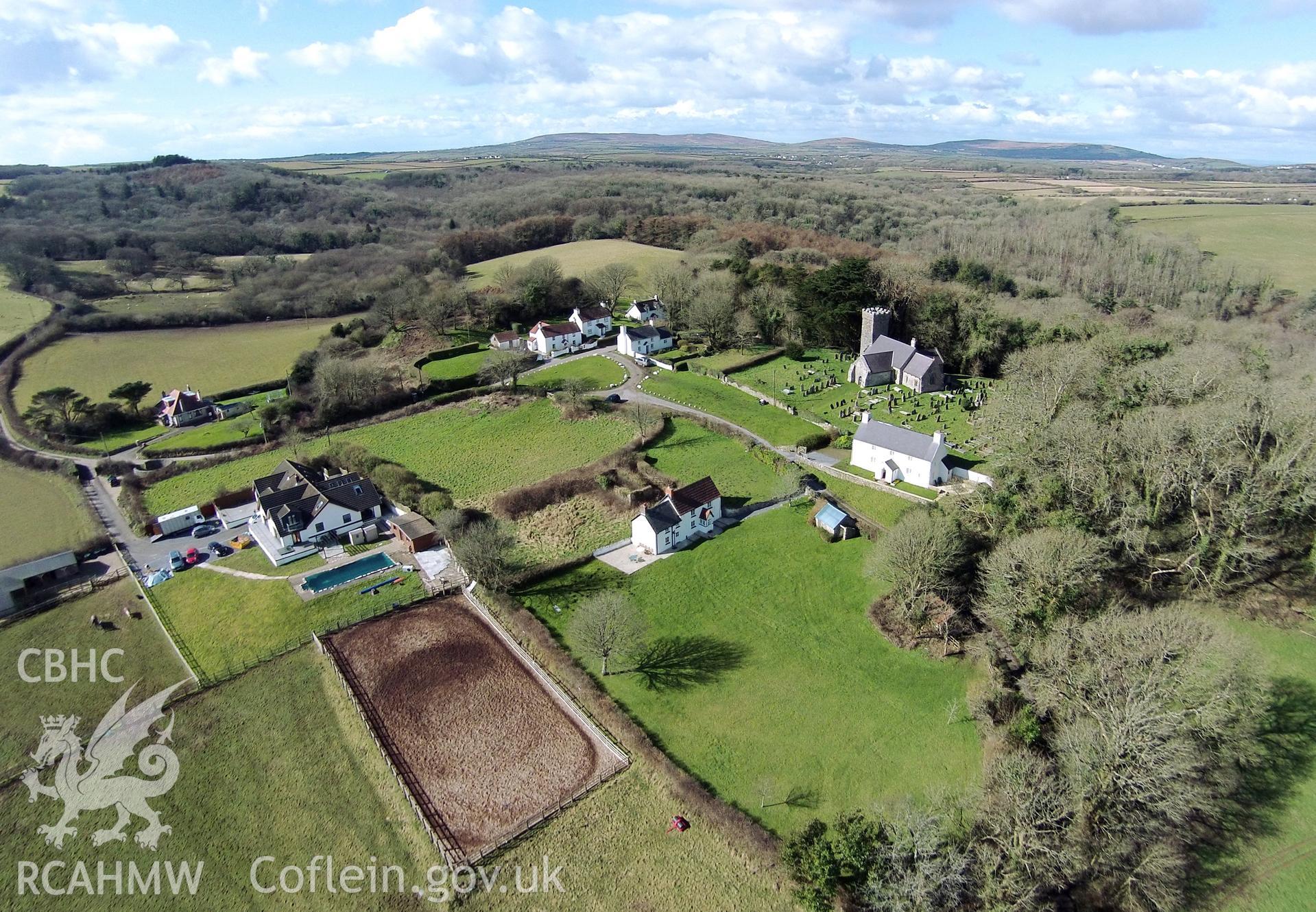Colour aerial photo showing Penrice, taken by Paul R. Davis,  5th March 2016.