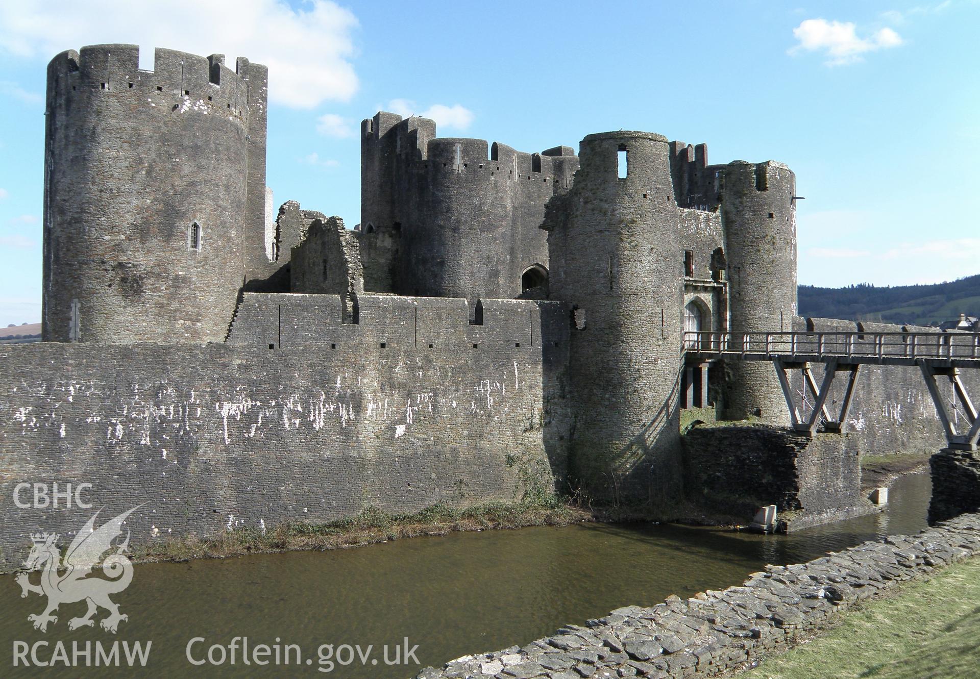 Colour photo showing Caerphilly Castle, produced by  Paul R. Davis,  31st March 2013.
