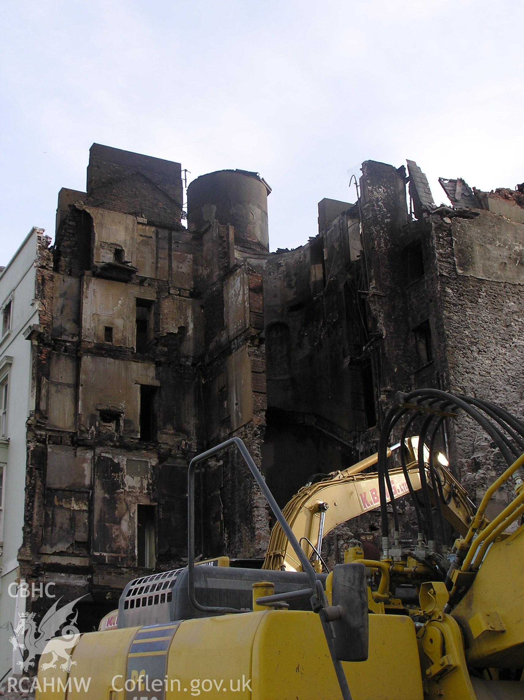 Colour digital photograph showing The Royal Gatehouse Hotel being demolished.