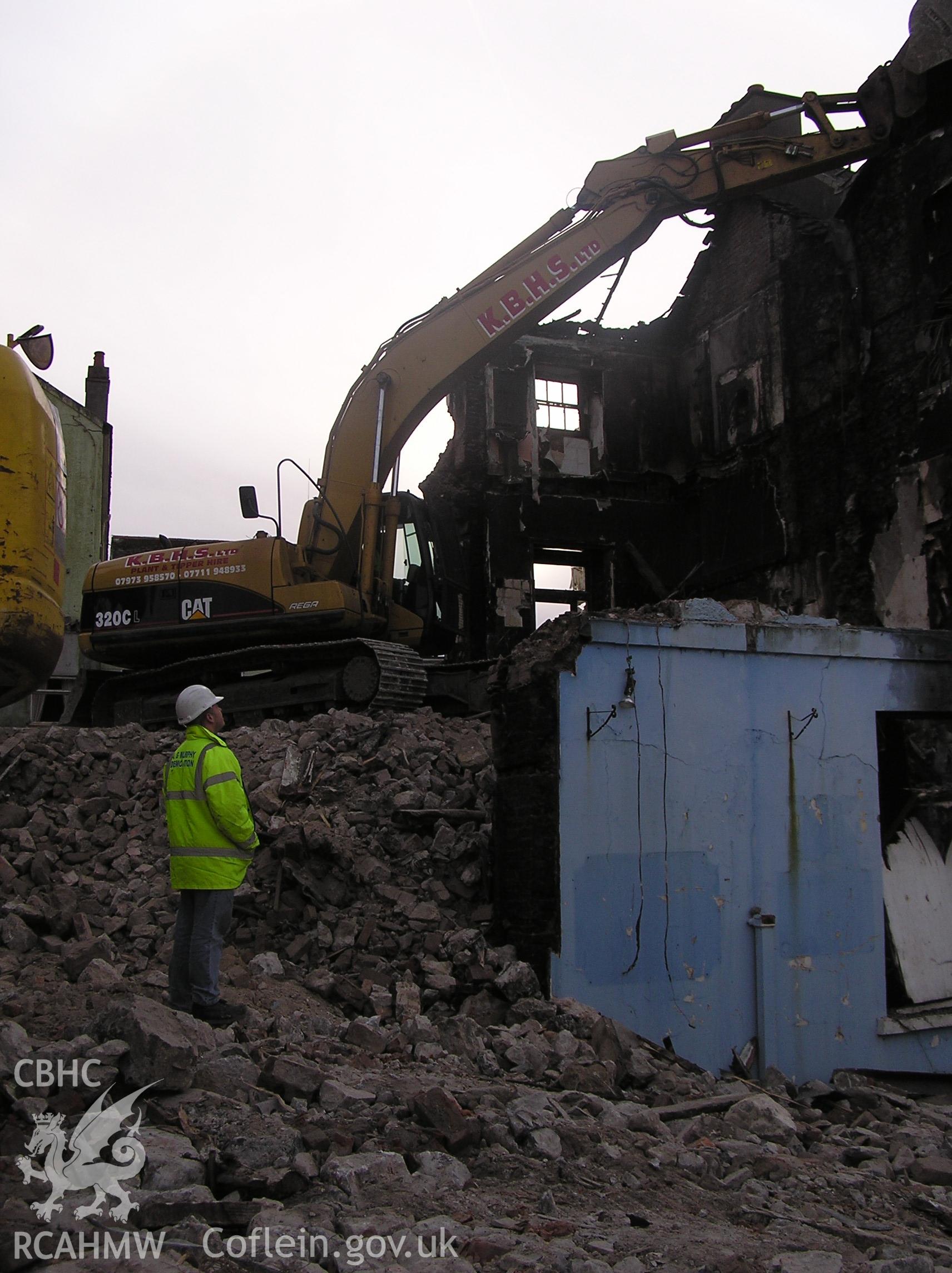 Colour digital photograph showing The Royal Gatehouse Hotel being demolished.