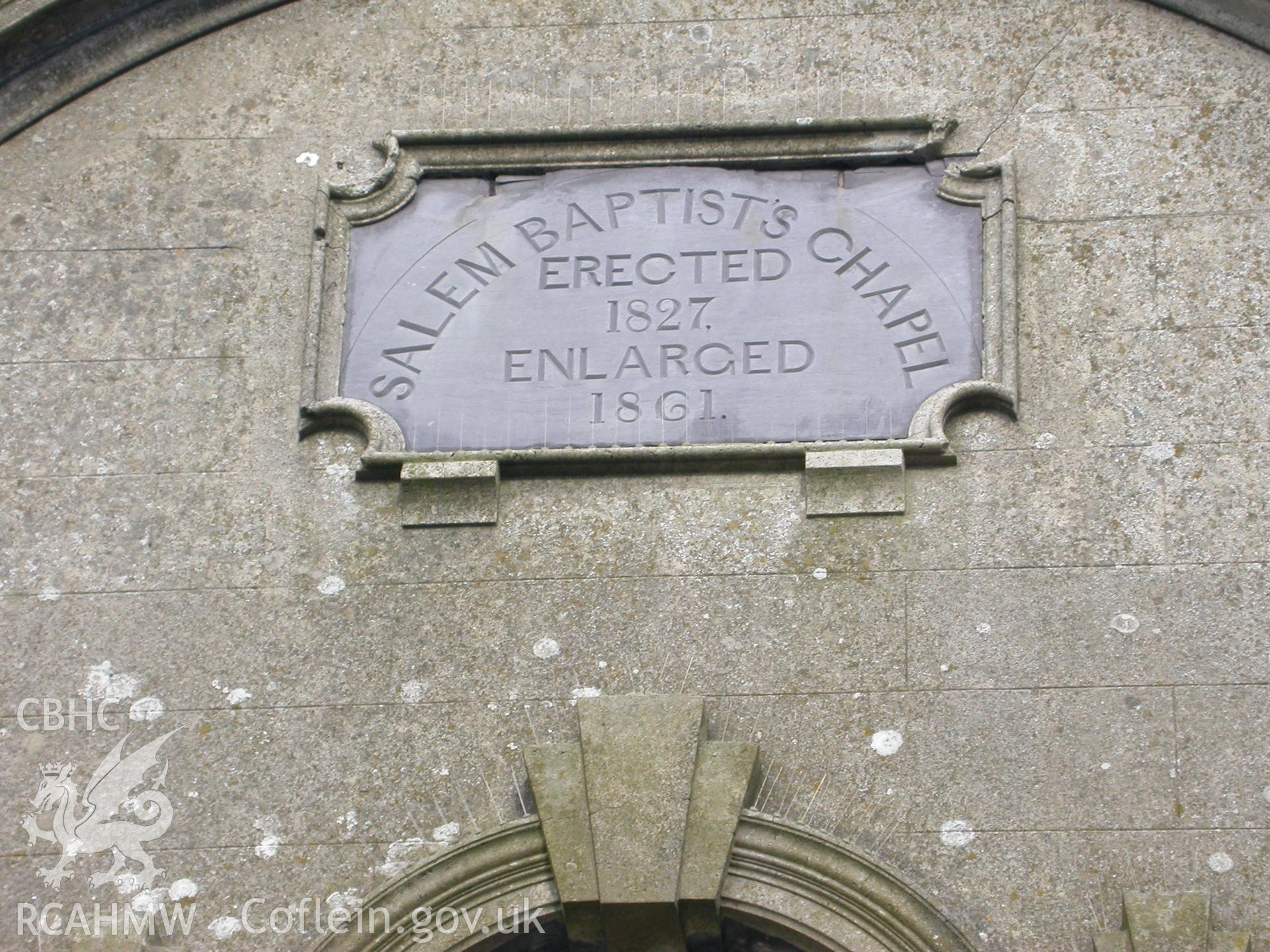 Plaque in gable of chapel front