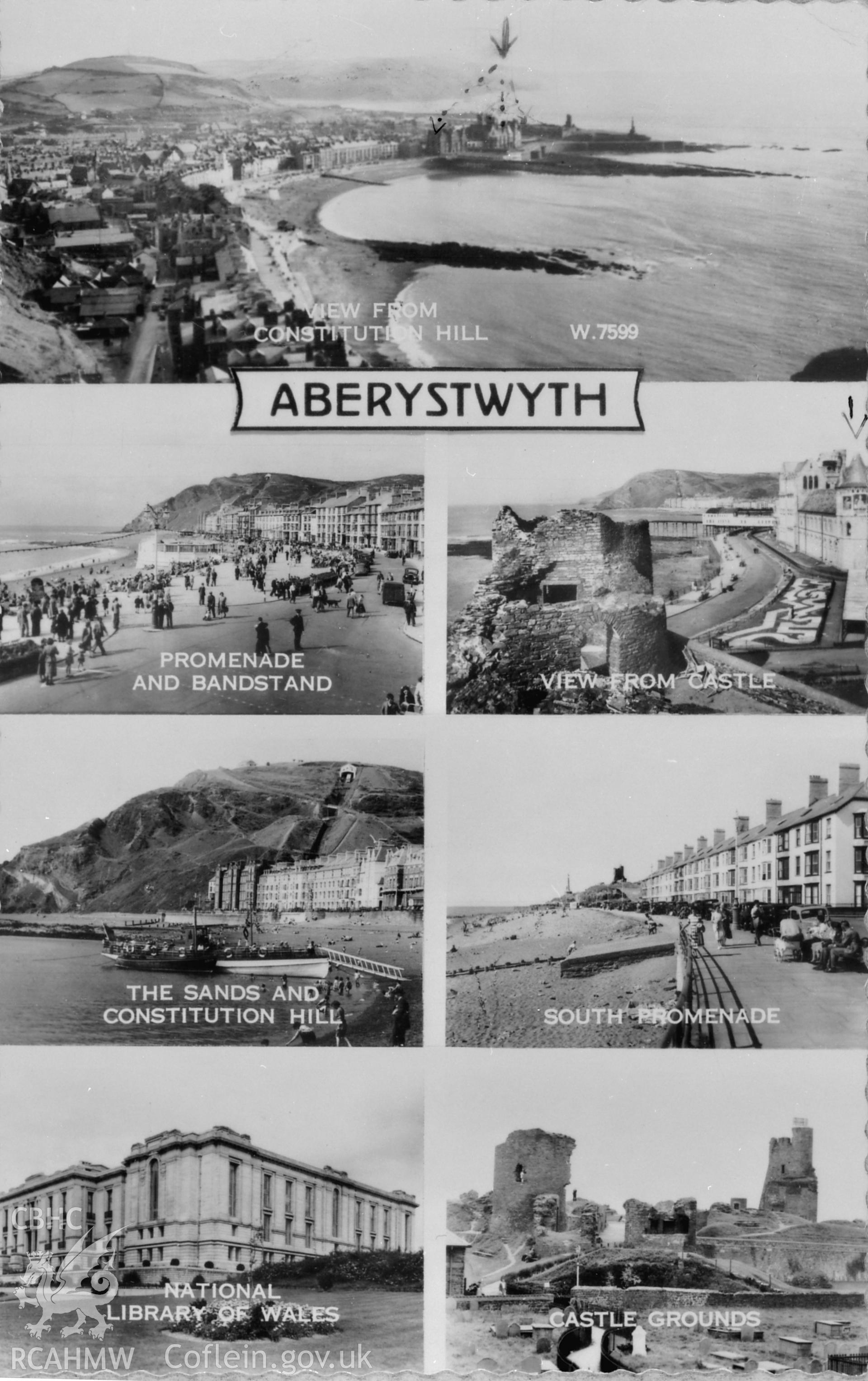 Black and white print of vrious views of Aberystwyth, undated, copied from the Mary Tinker Collection. Copy negative held.