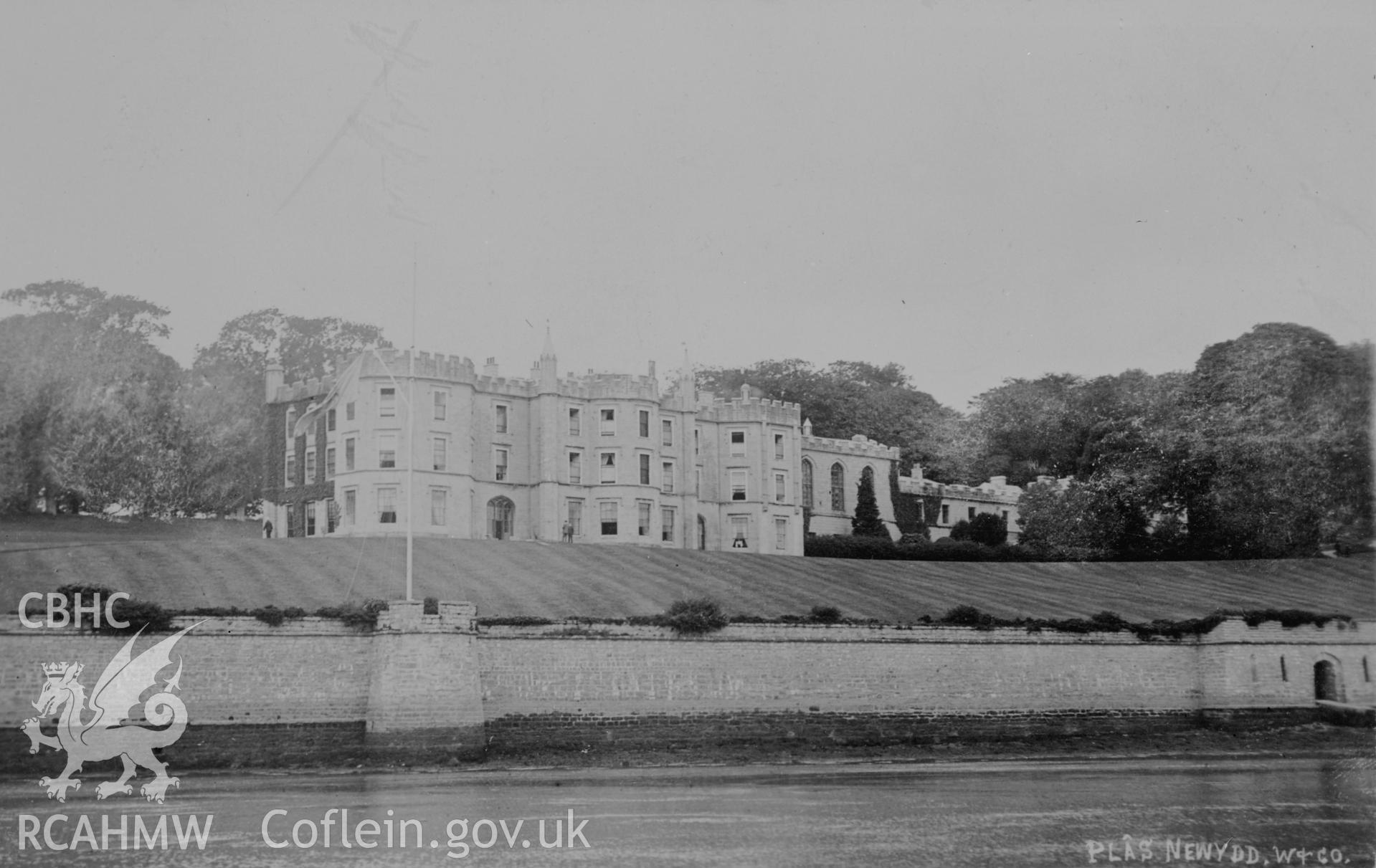 Black and white print of Plas Newydd, Llanddaniel, copied from an original postcard in the possession of Thomas Lloyd.