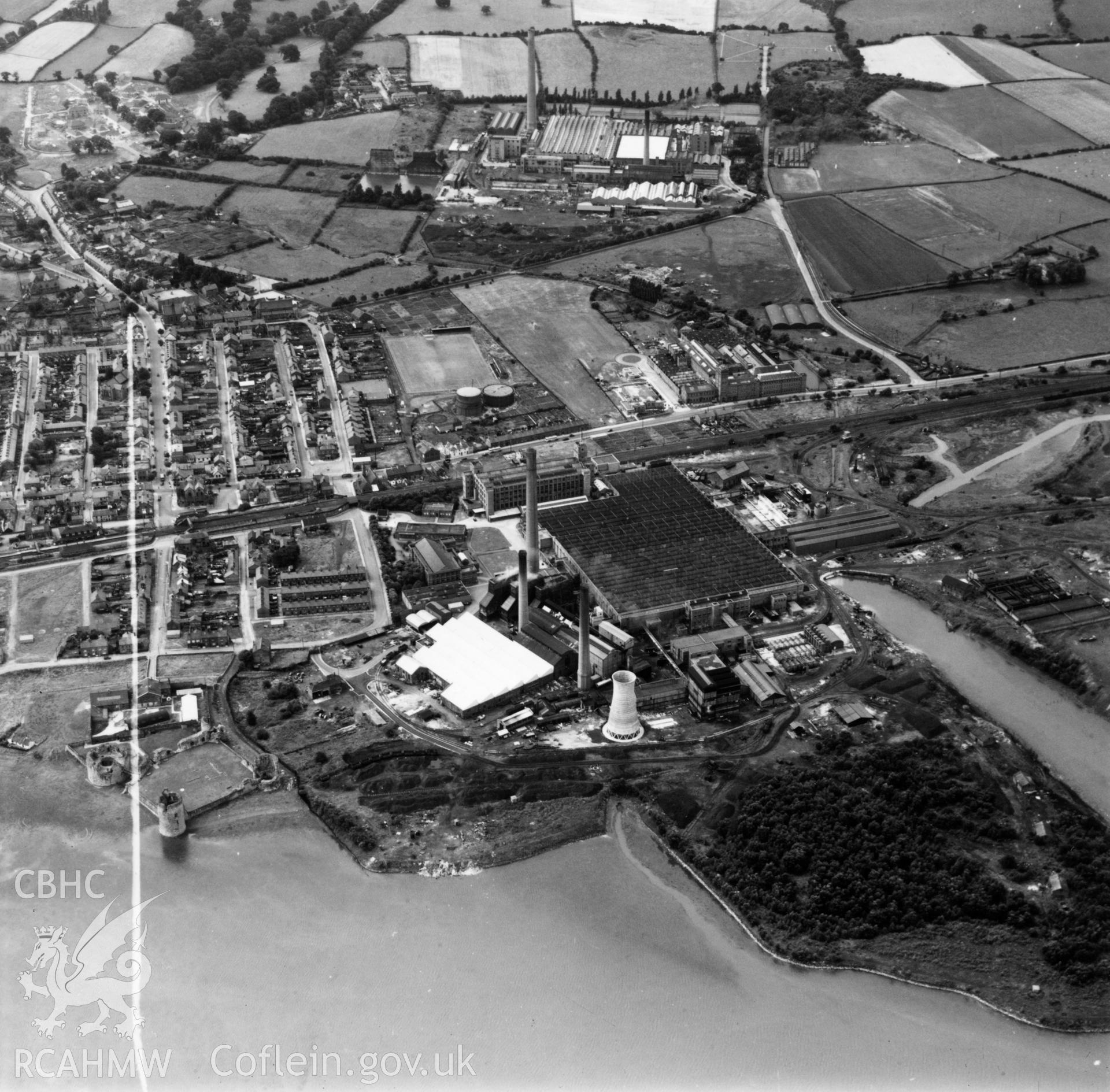 View of the Courtauld's Castle works at Flint. Oblique aerial photograph, 5?" cut roll film.
