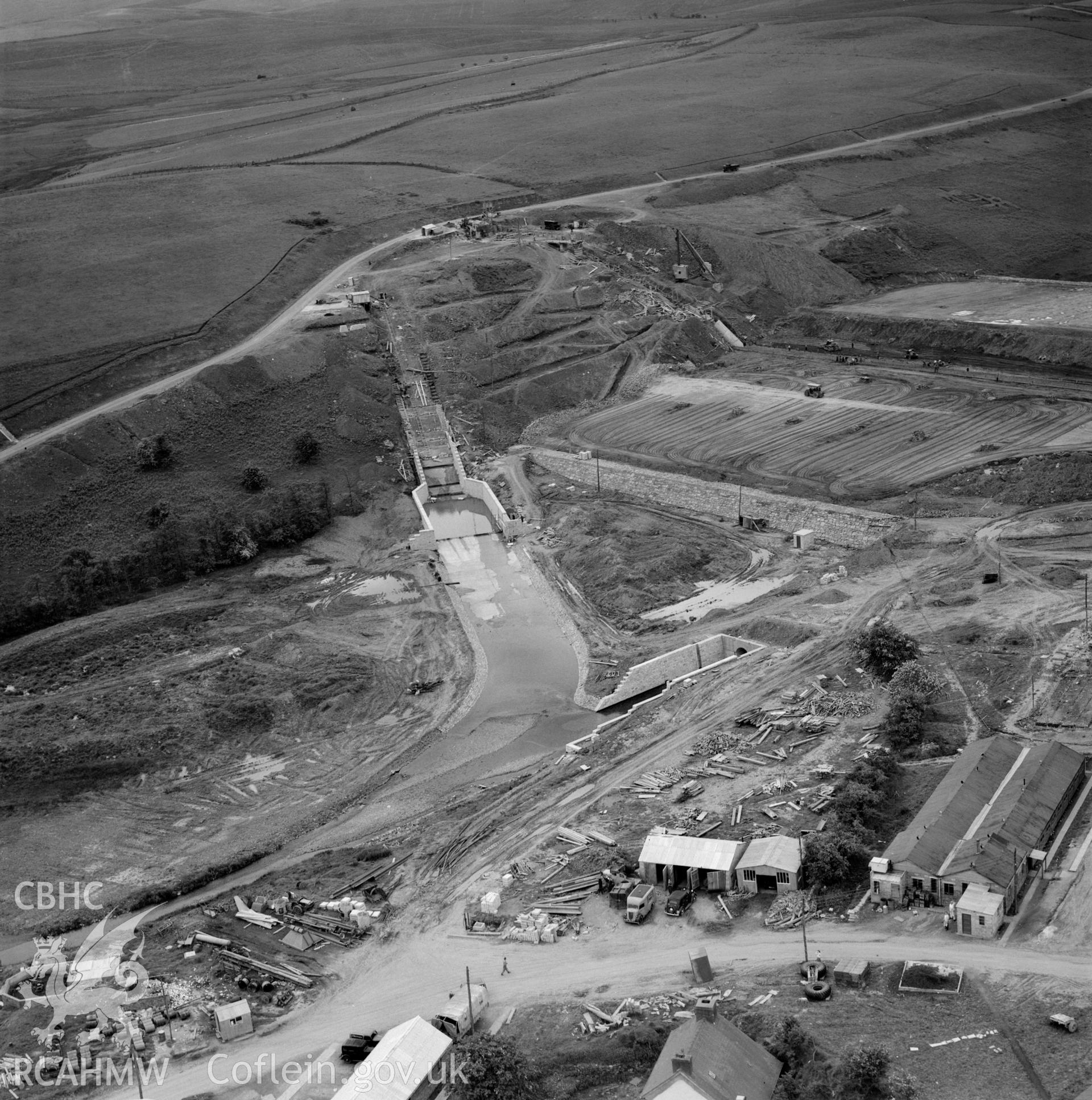 View of site during the construction of Usk Reservoir
