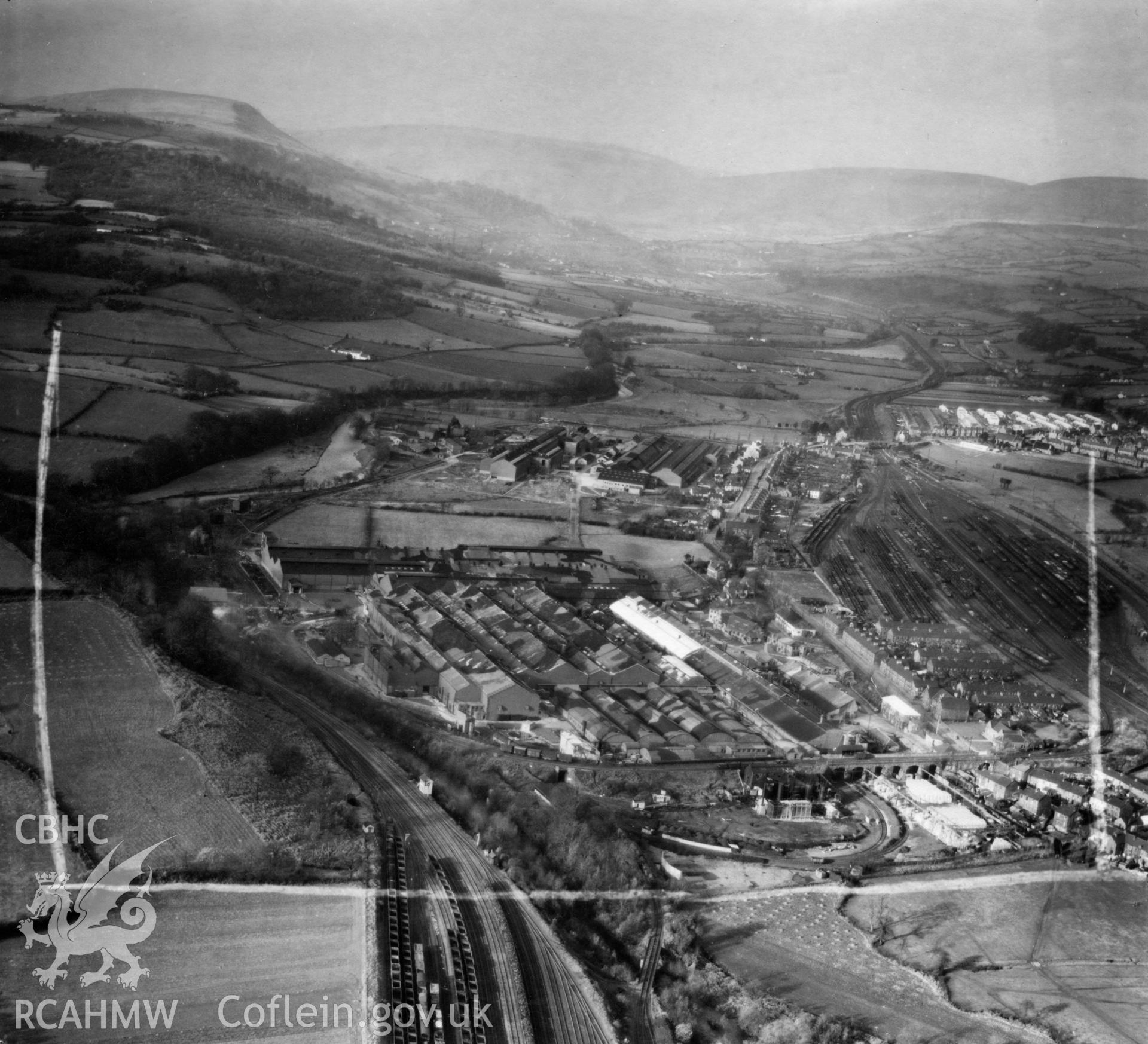 View of the Northern Aluminium Company works at Rogerstone. Oblique aerial photograph, 5?" cut roll film.