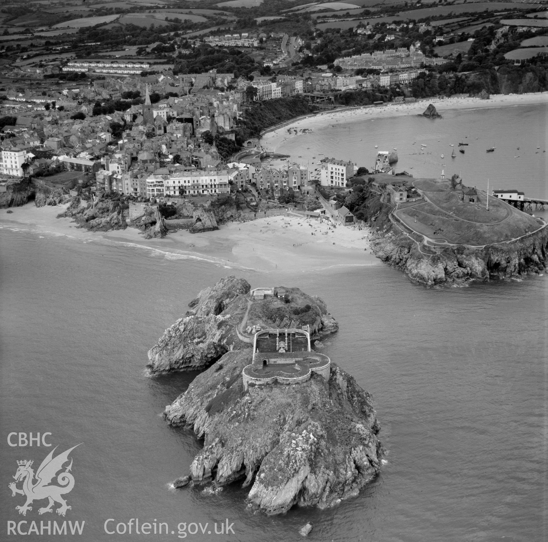 View of Tenby showing Castle Hill & St Catherines Island