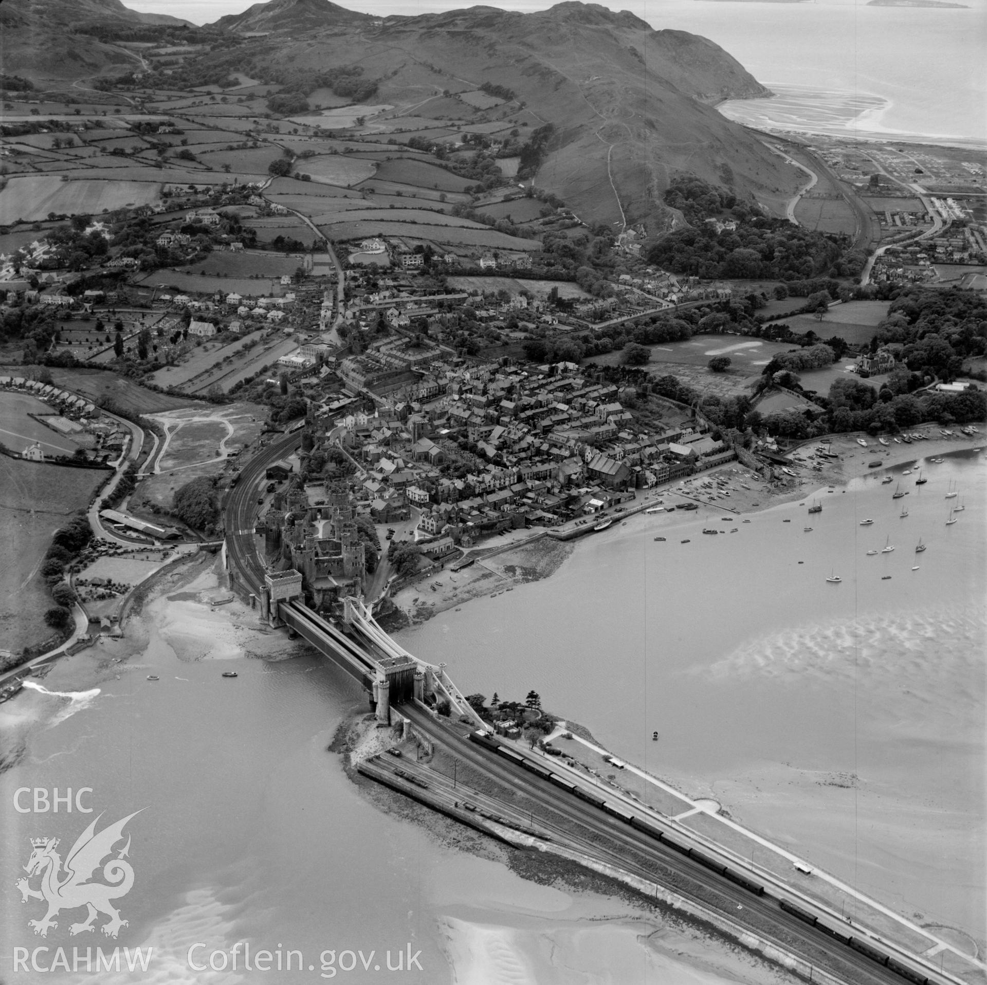 General view of Conwy showing Blodlondeb woods and mansion