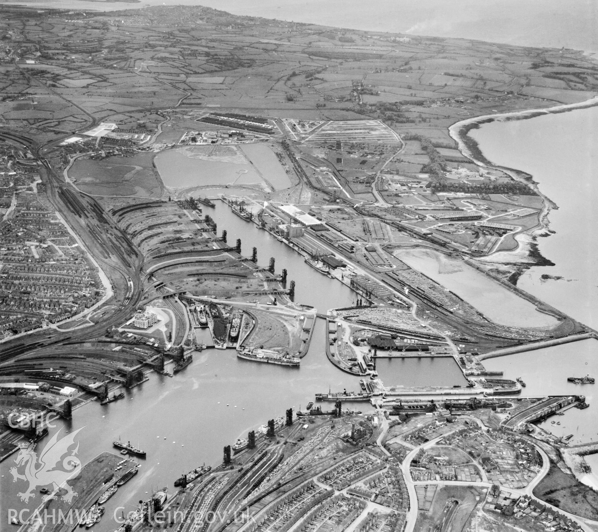 General view of Barry showing docks