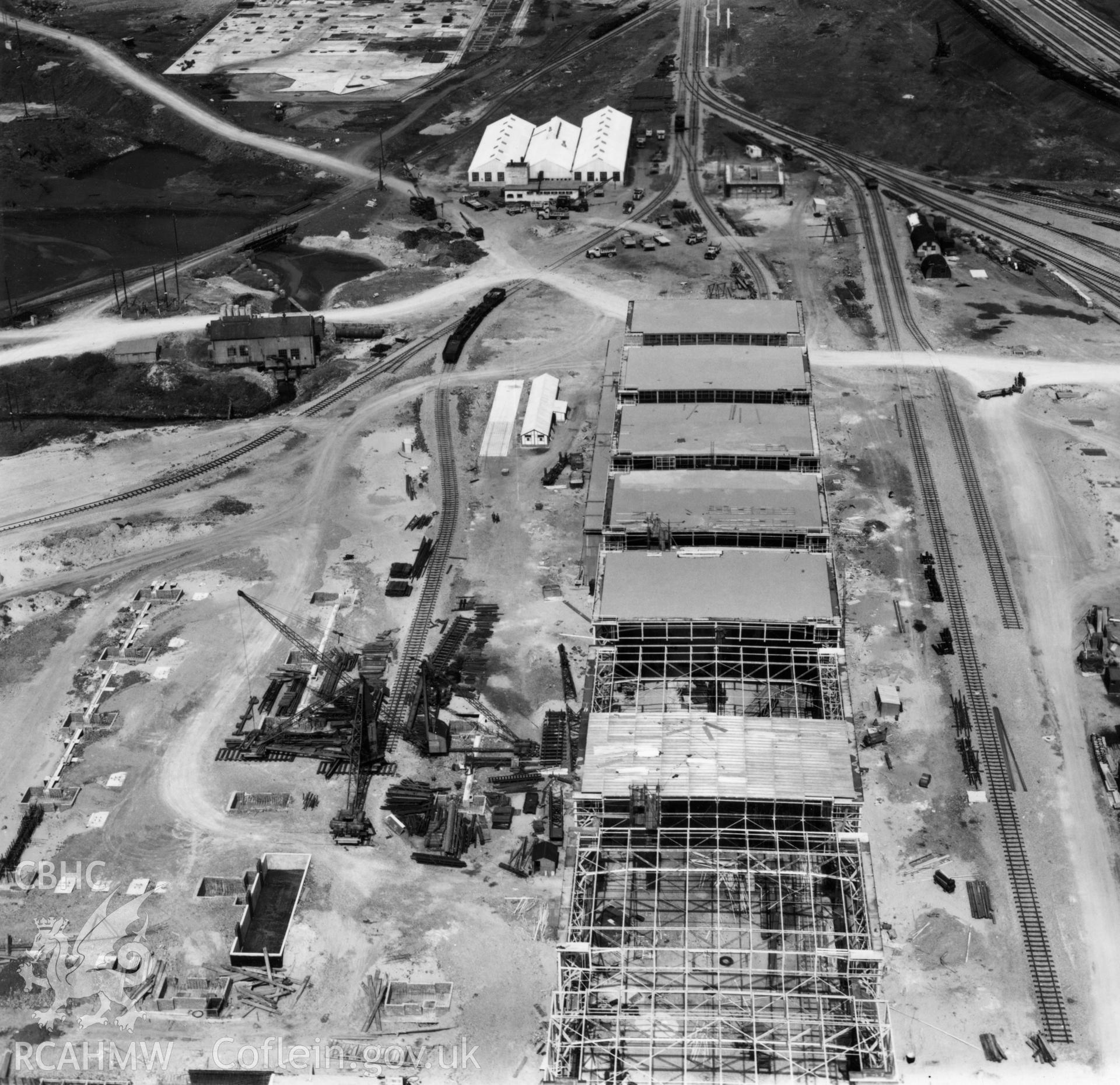 General view of Margam Steelworks, Port Talbot, under construction. Oblique aerial photograph, 5?" cut roll film.