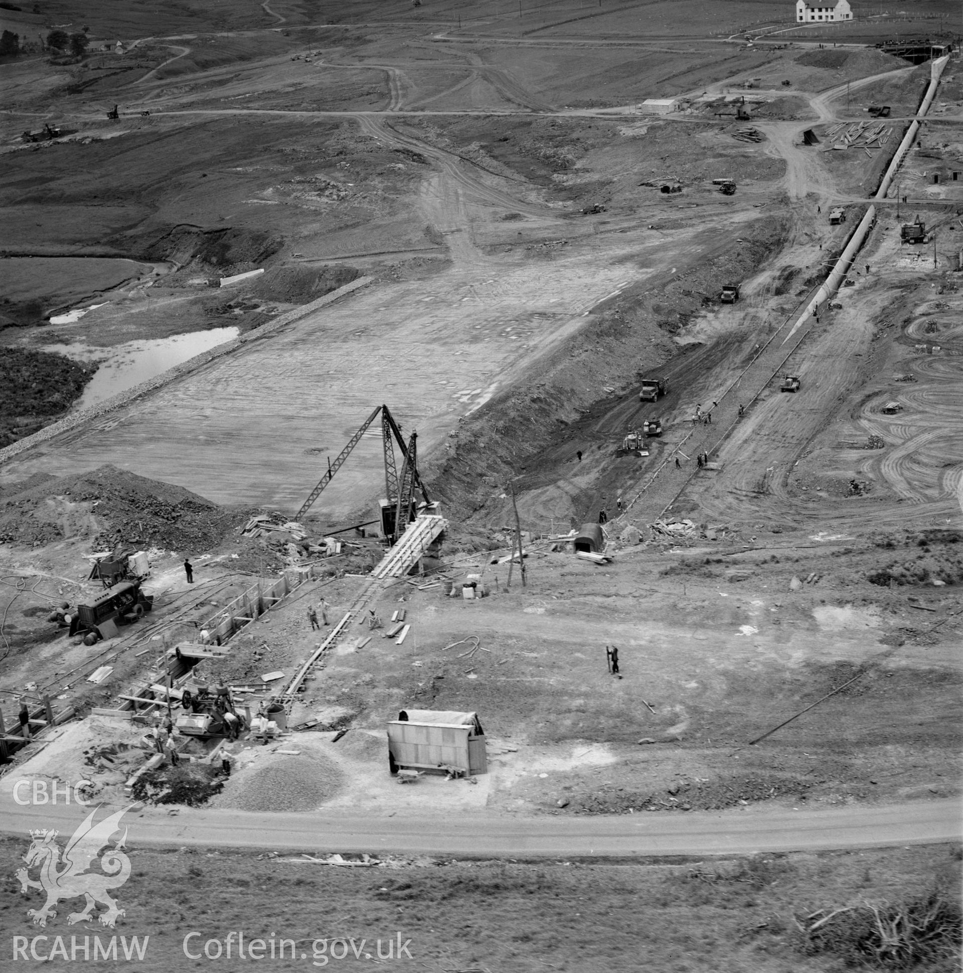 View of site during the construction of Usk Reservoir