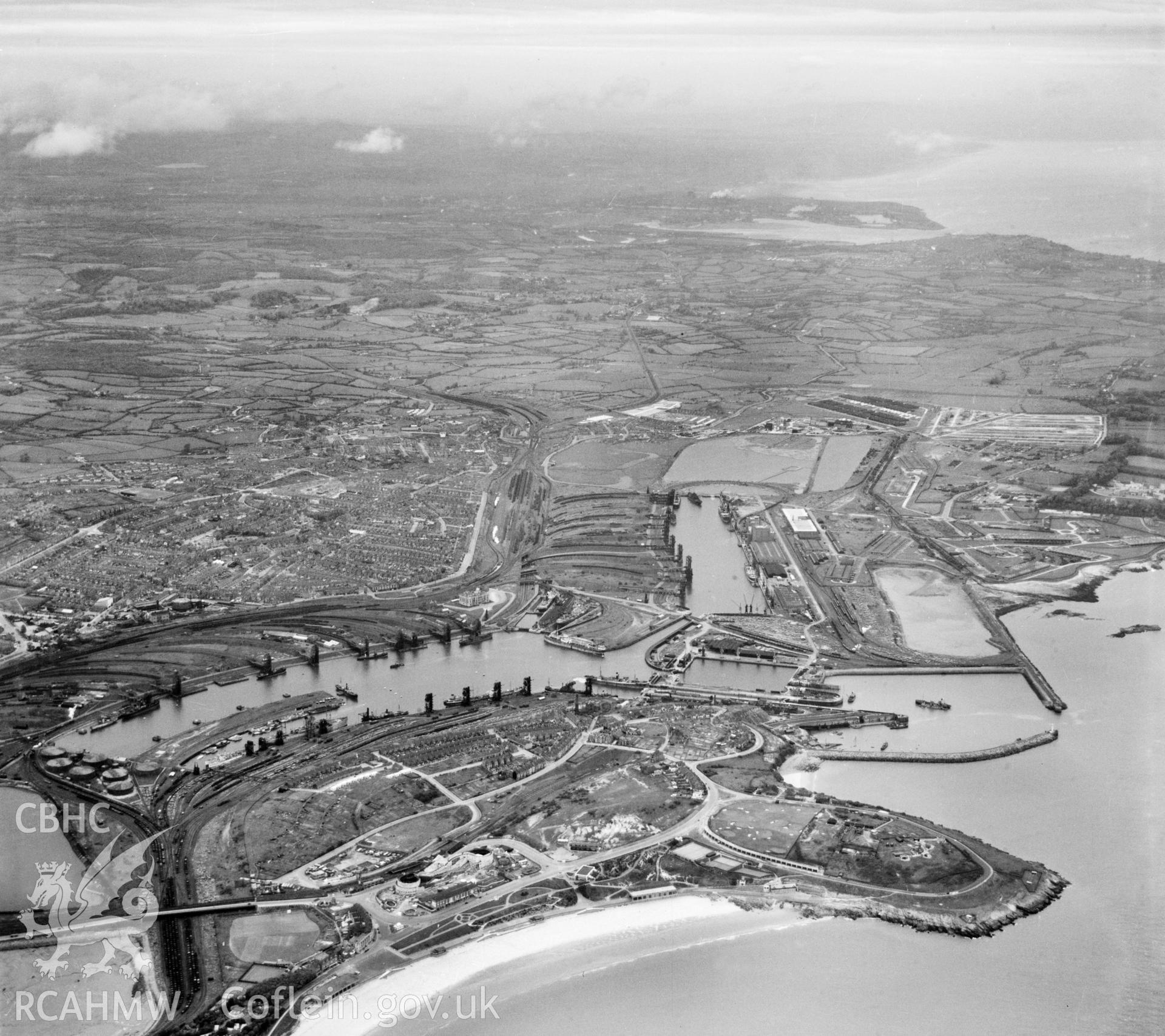 General view of Barry showing docks