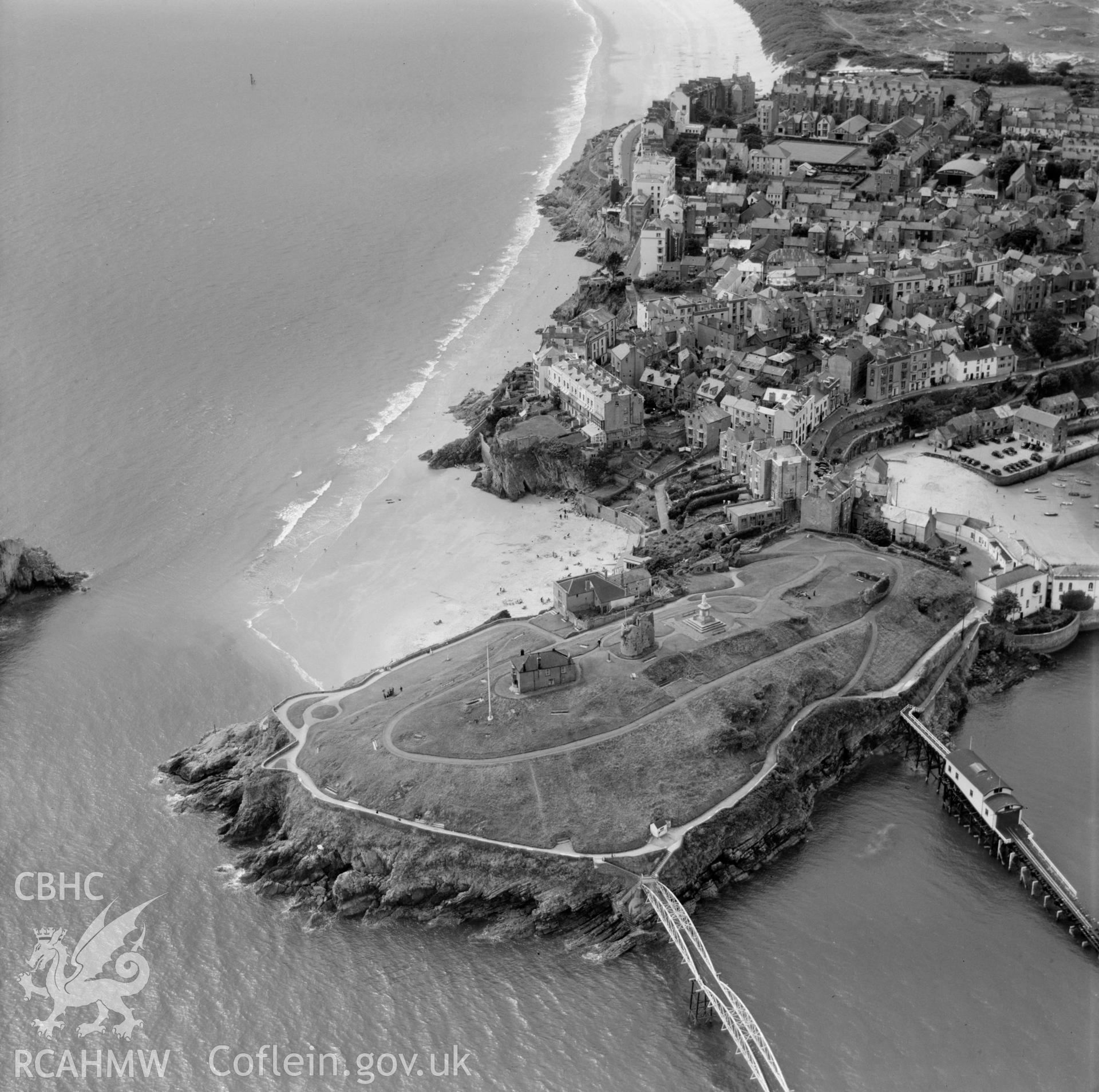 View of Tenby showing castle hill and lifeboat station