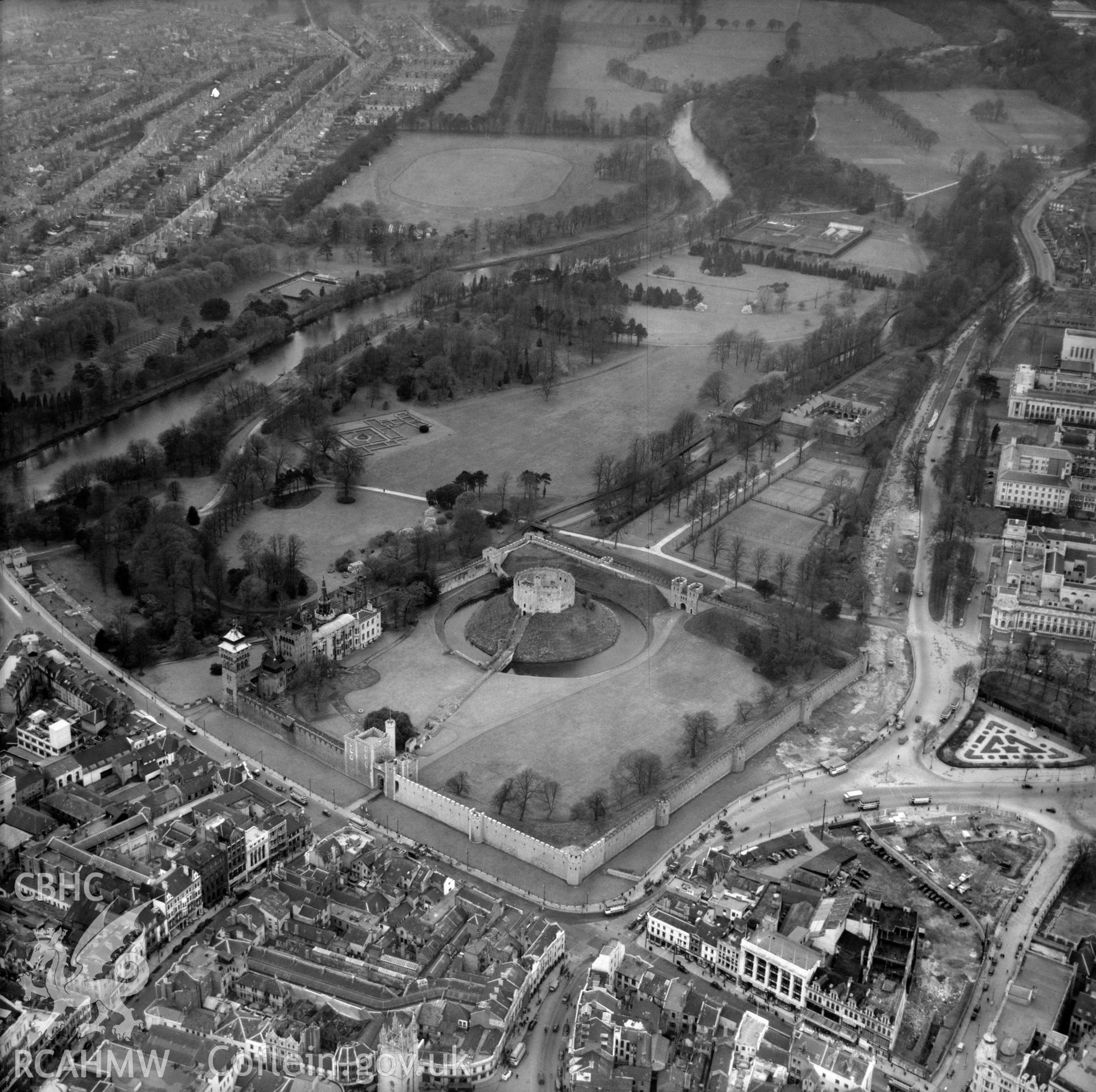 View of Cardiff showing castle and Bute Park